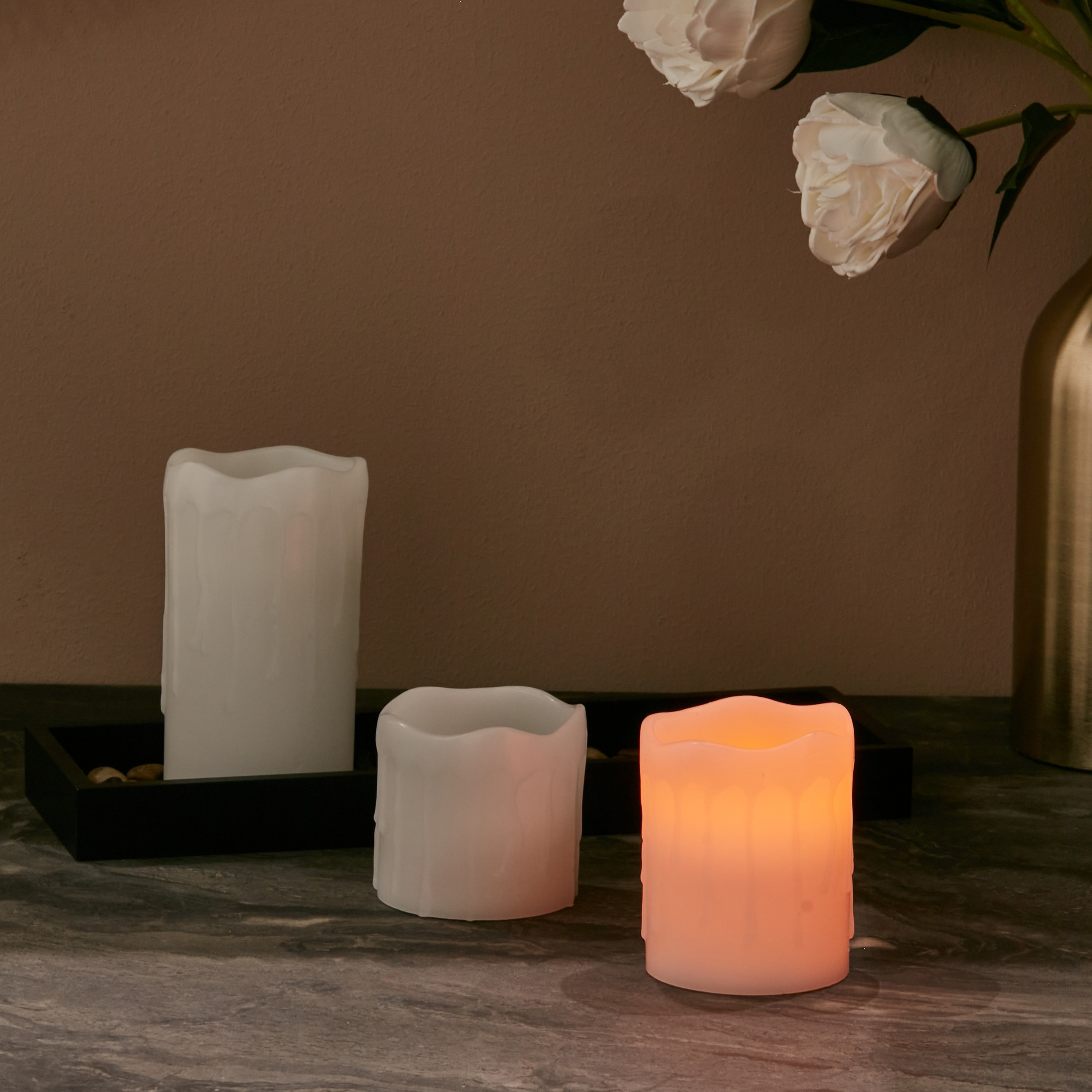 Mood 3-Piece LED Candles with Tray and Pebbles-household-giftingaccessories-giftings-image-2