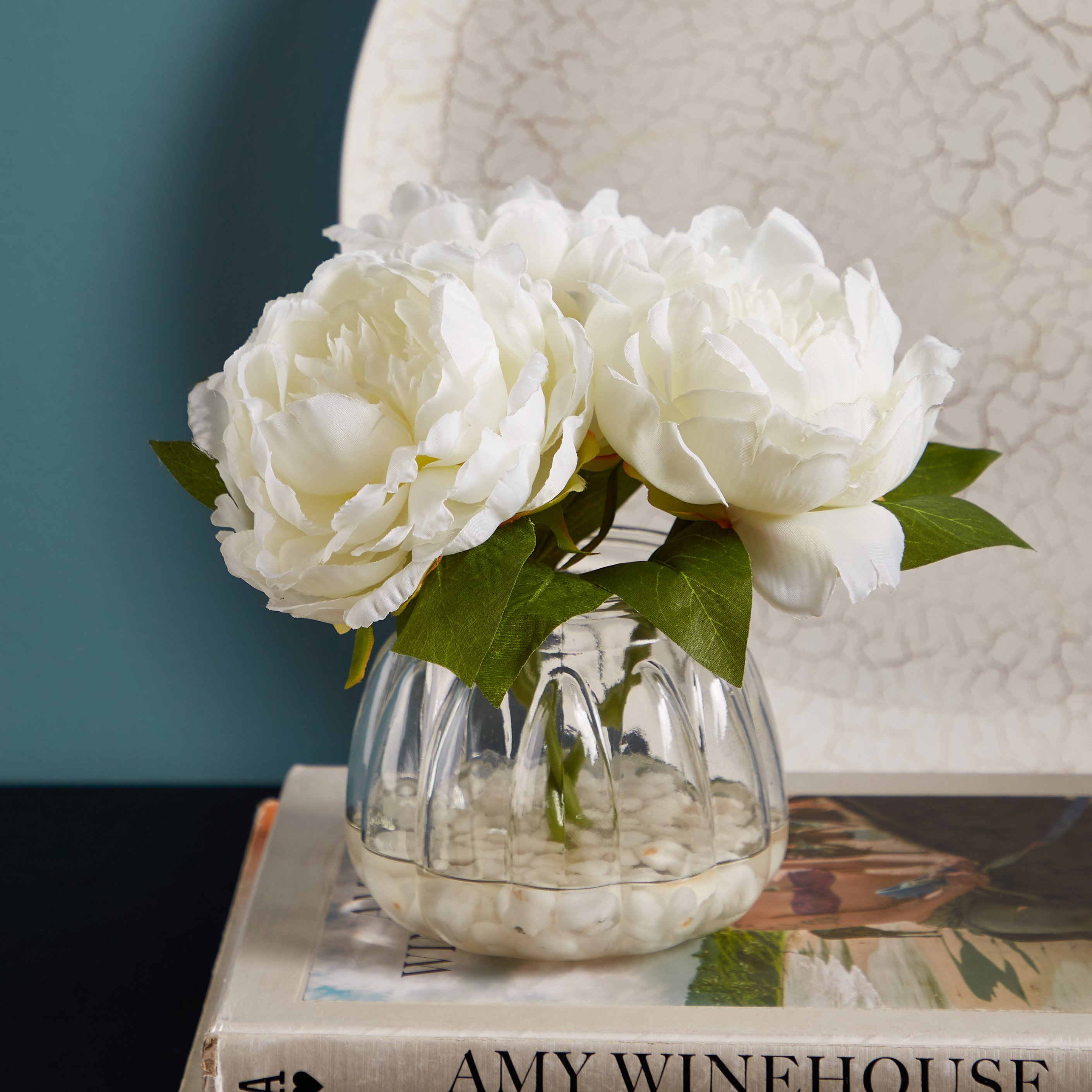 Decorative Peony with Holder and Pebbles - 18 cm-household-gardenandoutdoor-artificialflowersandplants-flowers-image-1