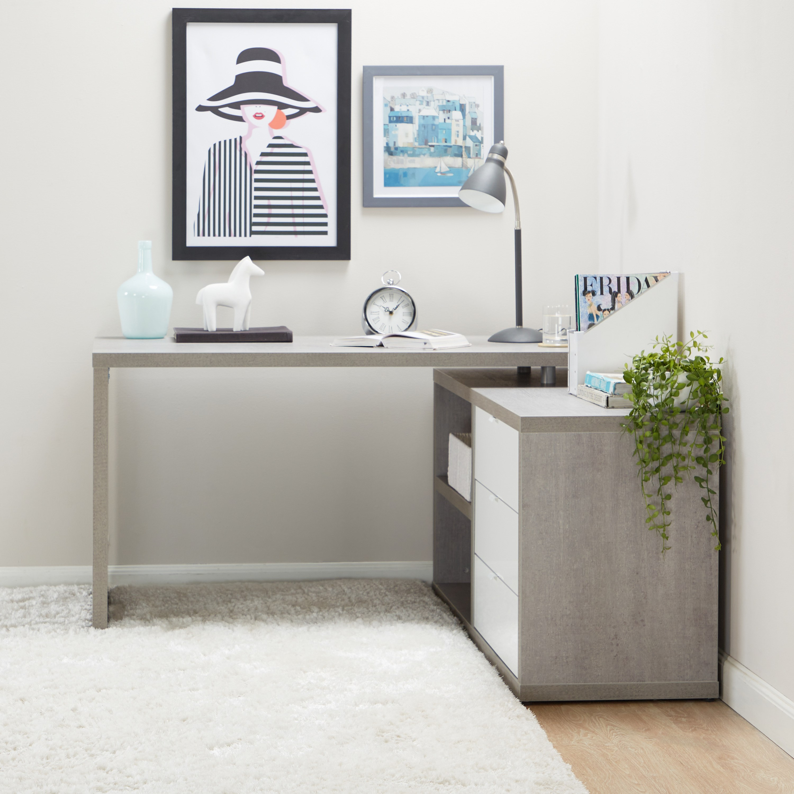 Corner store bookshelf desk