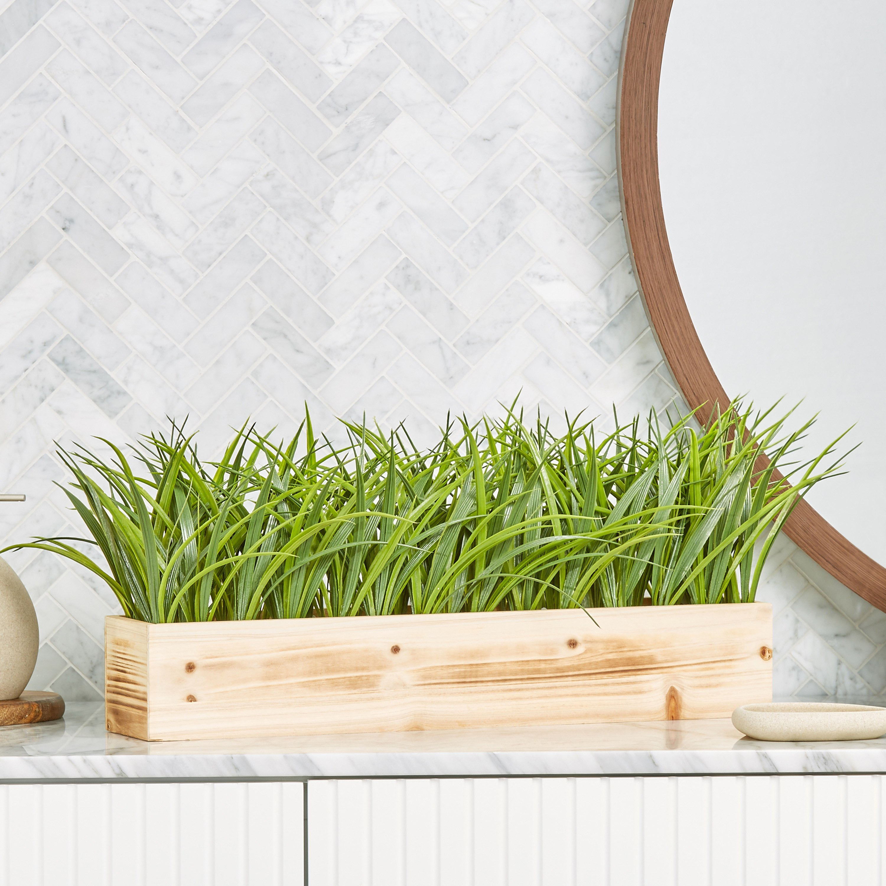 Grass on Rectangular Wooden Pot-household-gardenandoutdoor-artificialplants-pottedplants-image-1