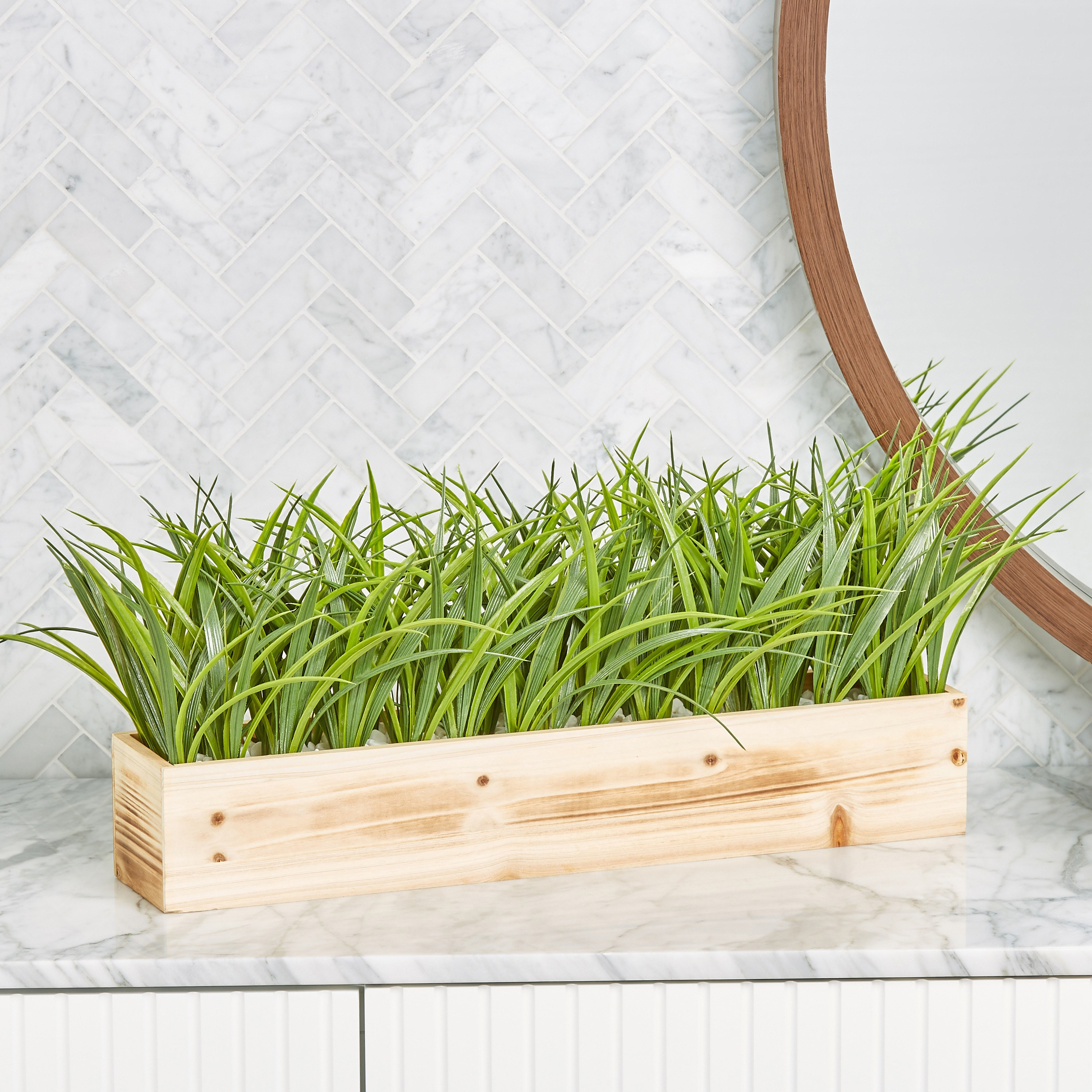 Grass on Rectangular Wooden Pot-household-gardenandoutdoor-artificialplants-pottedplants-image-2
