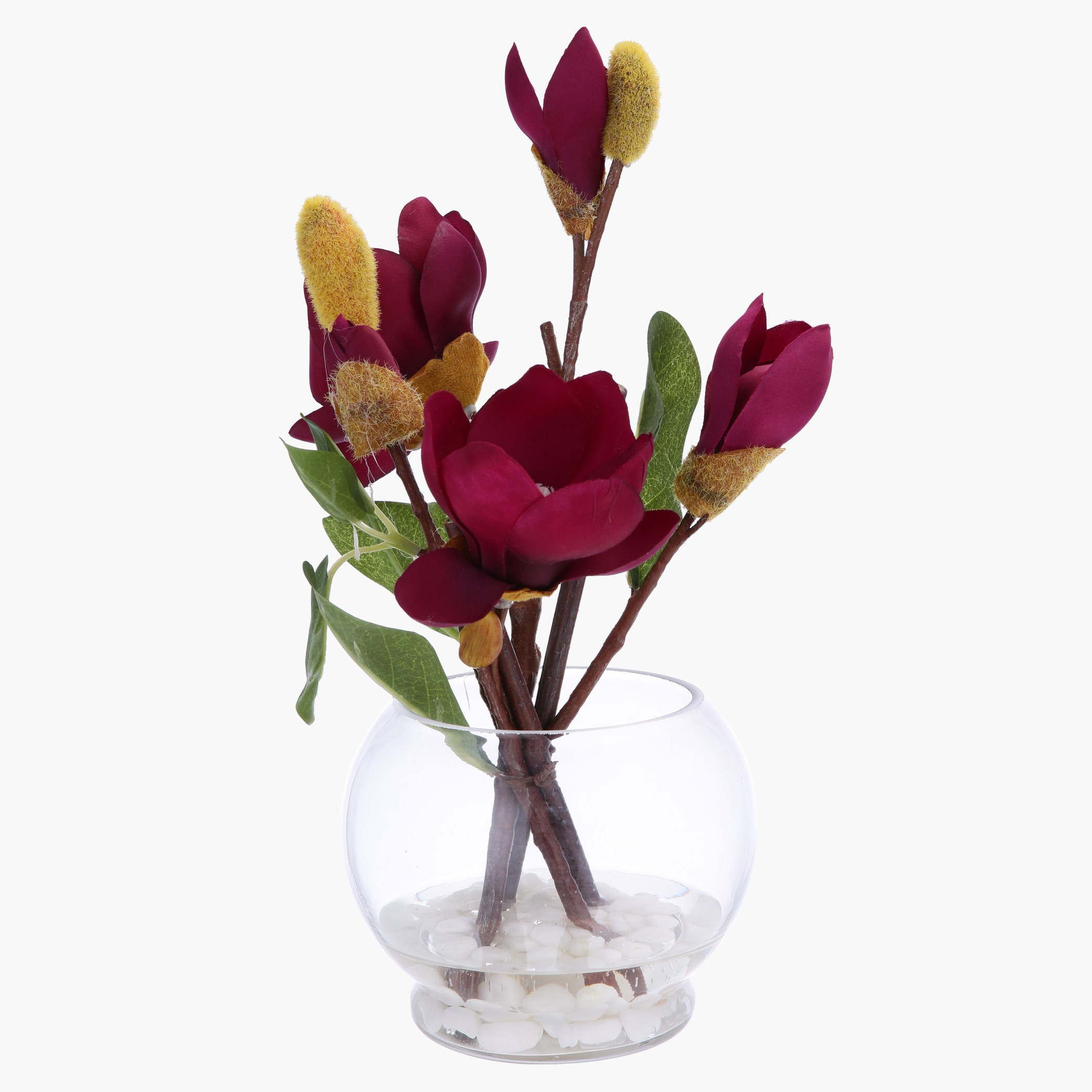 Yulan Magnolia in Glass Pot - 31 cm-household-gardenandoutdoor-artificialflowersandplants-flowers-image-1