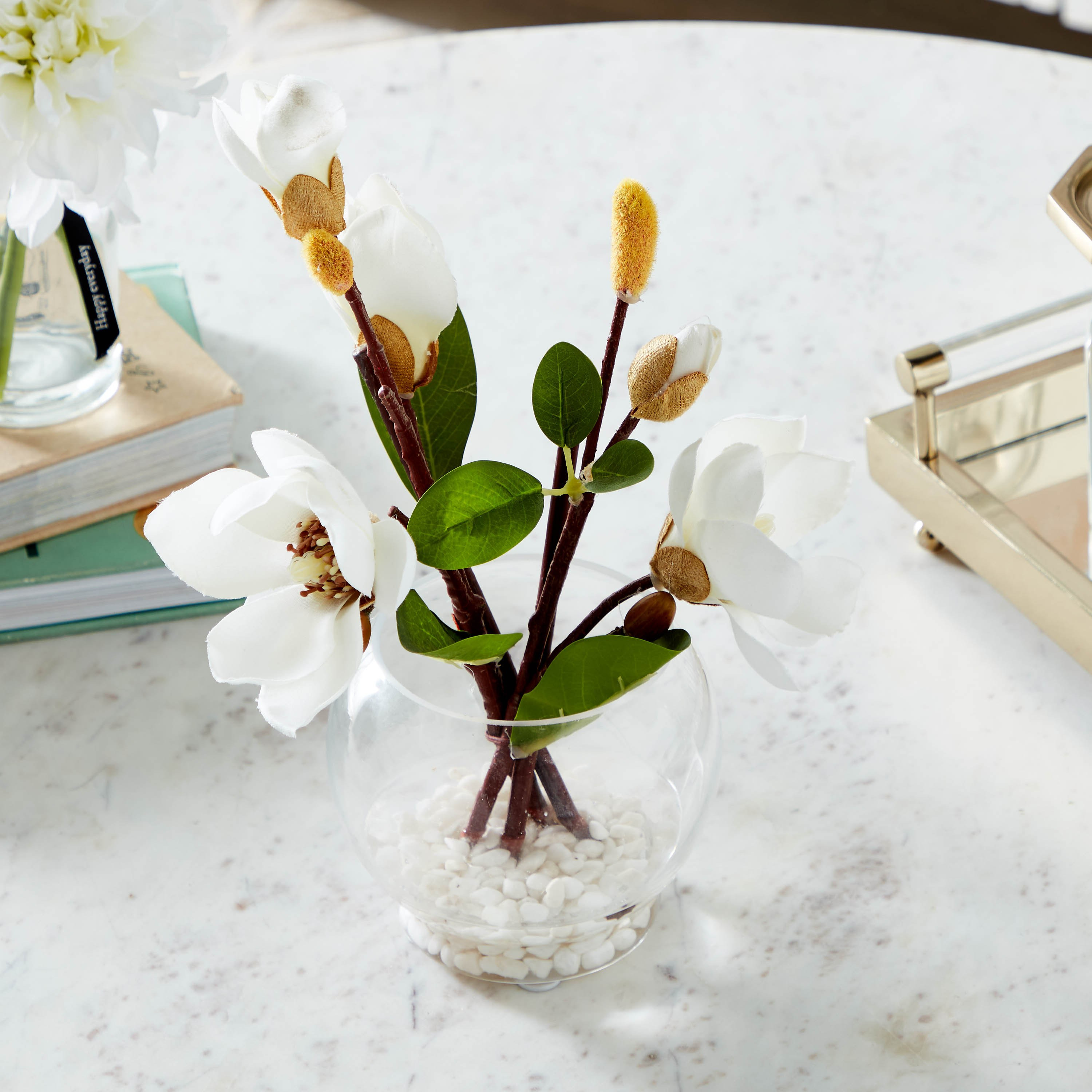 Yulan Magnolia in Glass Pot - 31 cm-household-gardenandoutdoor-artificialflowersandplants-flowers-image-2