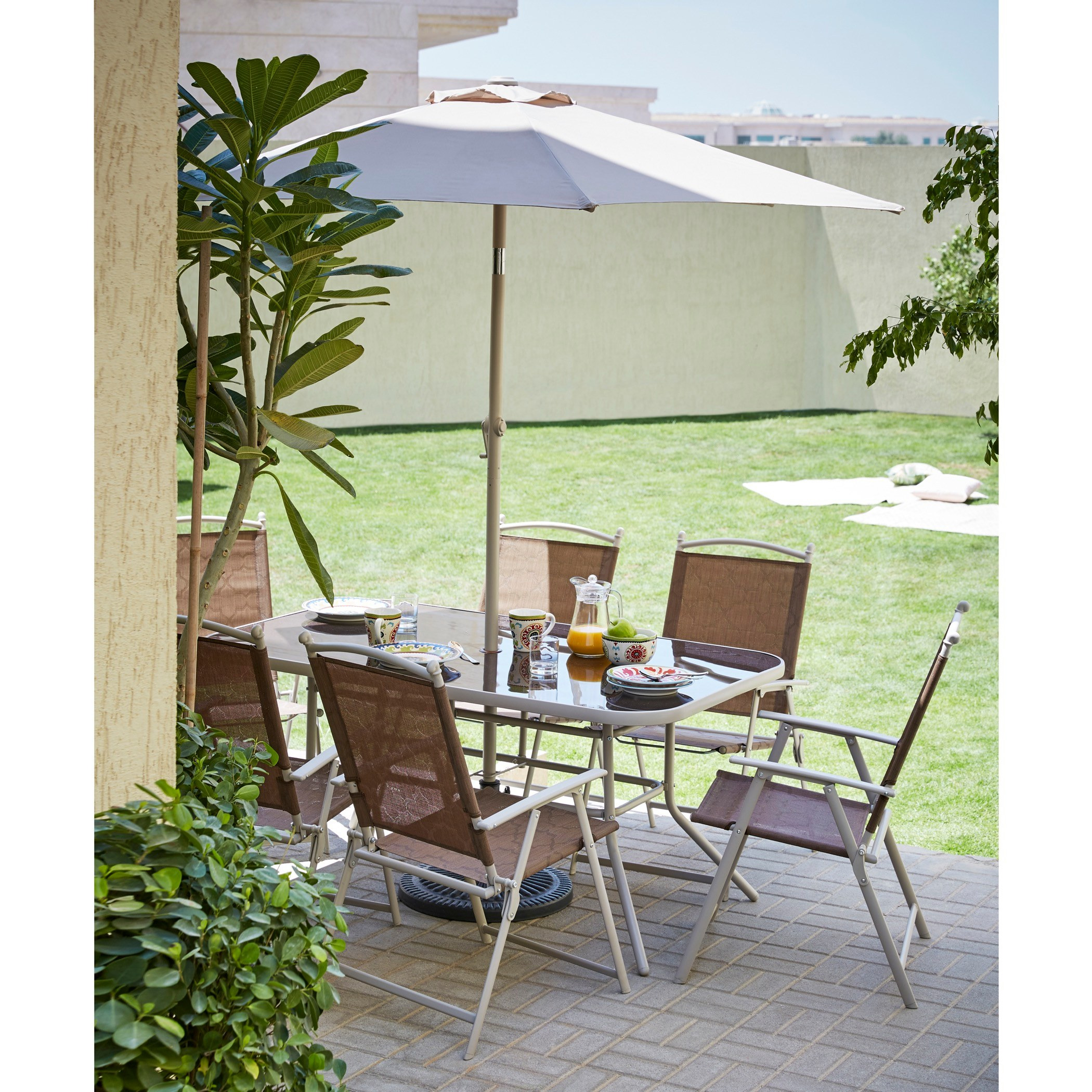 Shop Harmonia 6 Seater Dining Table with Umbrella Set Online