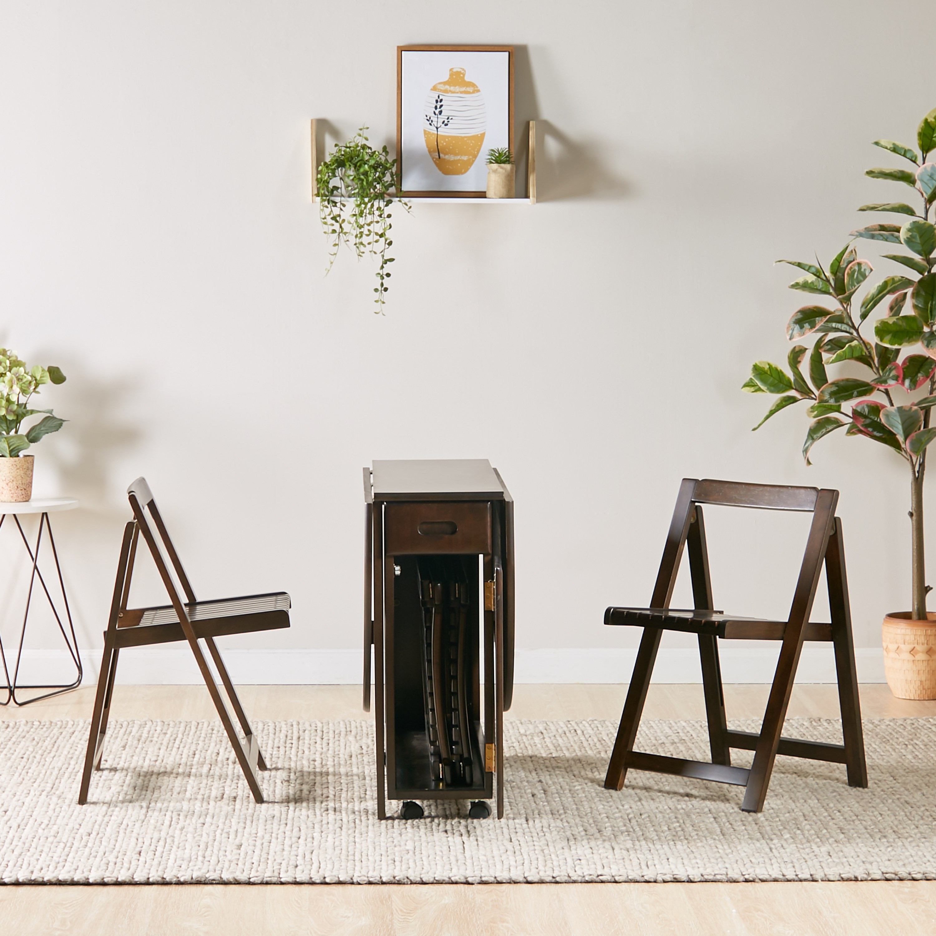 Wooden folding store table and chairs