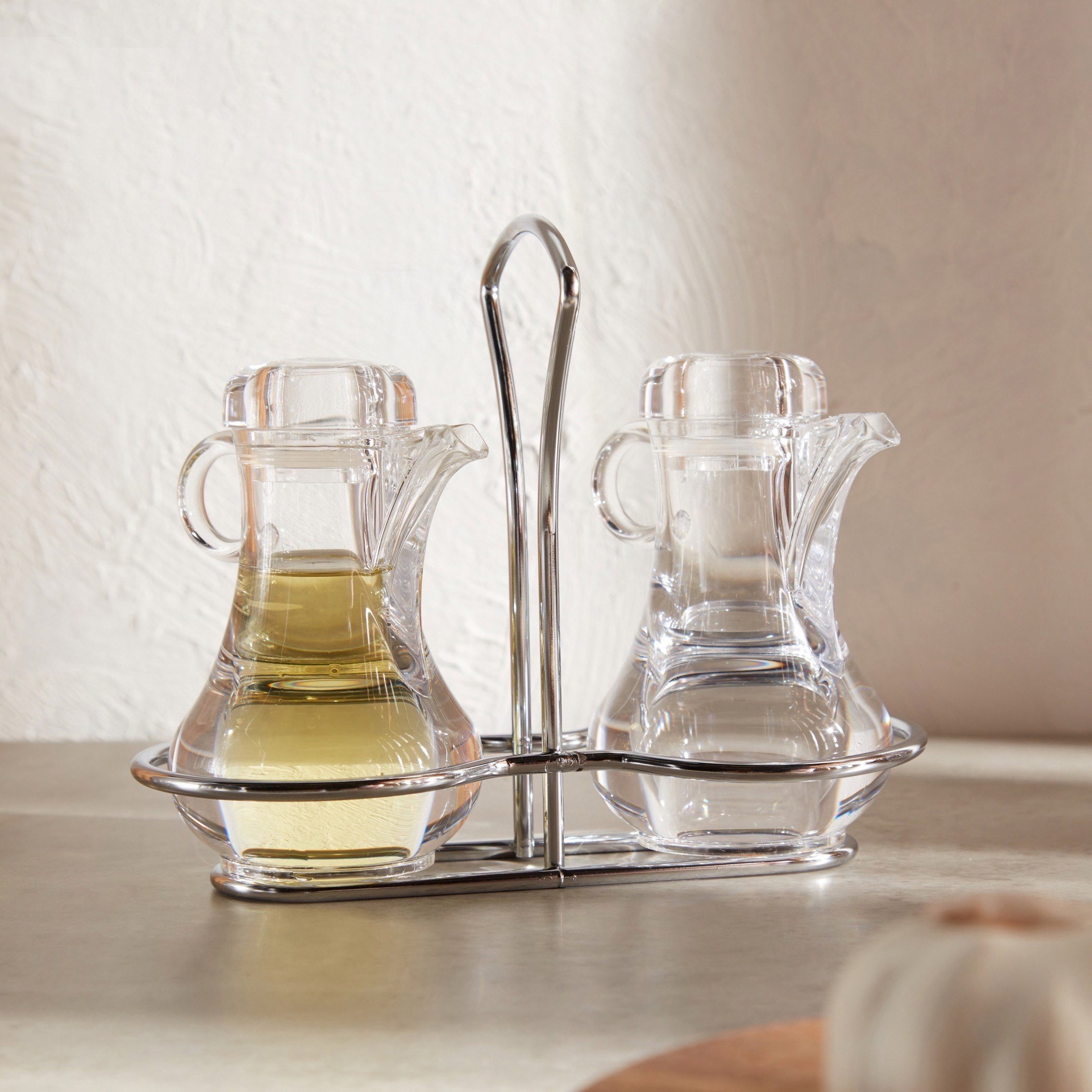 Sheffield Oil and Vinegar Bottles with Metallic Holder-household-kitchen-foodstorage-oilandvinegar-image-1