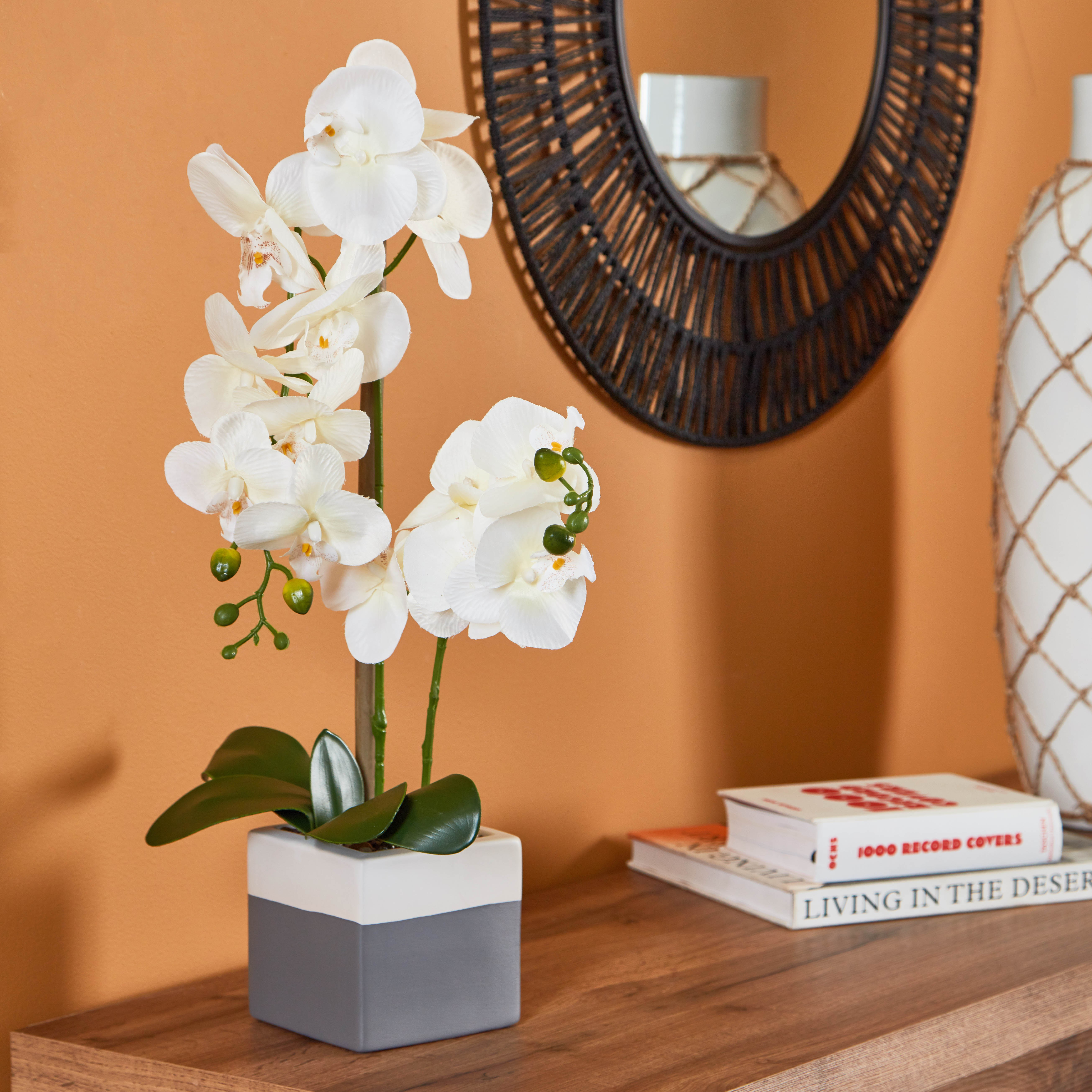 White Orchid Artificial Plant in Ceramic Pot - 63.5 cms-household-gardenandoutdoor-artificialflowersandplants-flowers-image-2