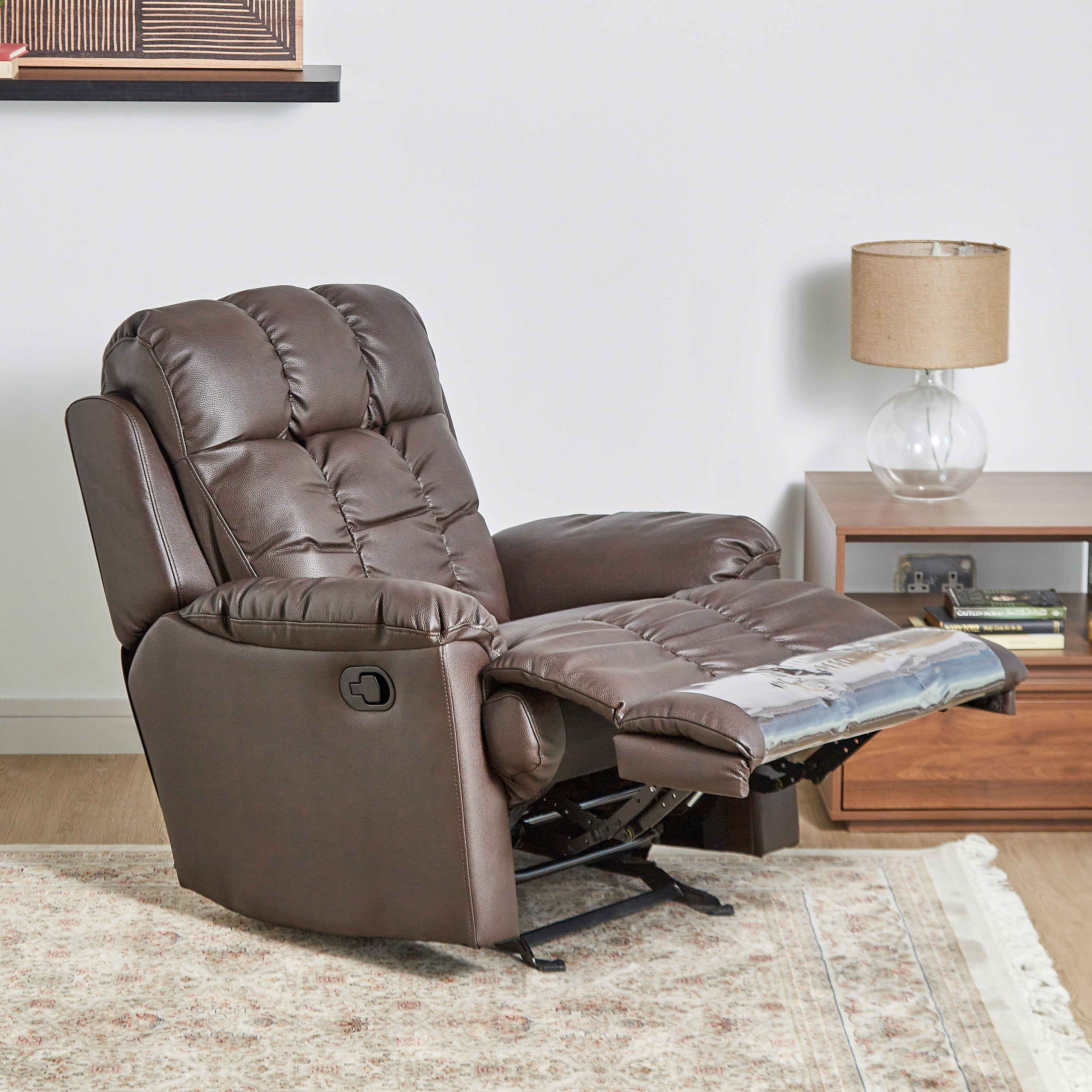 Brown leather store rocking recliner