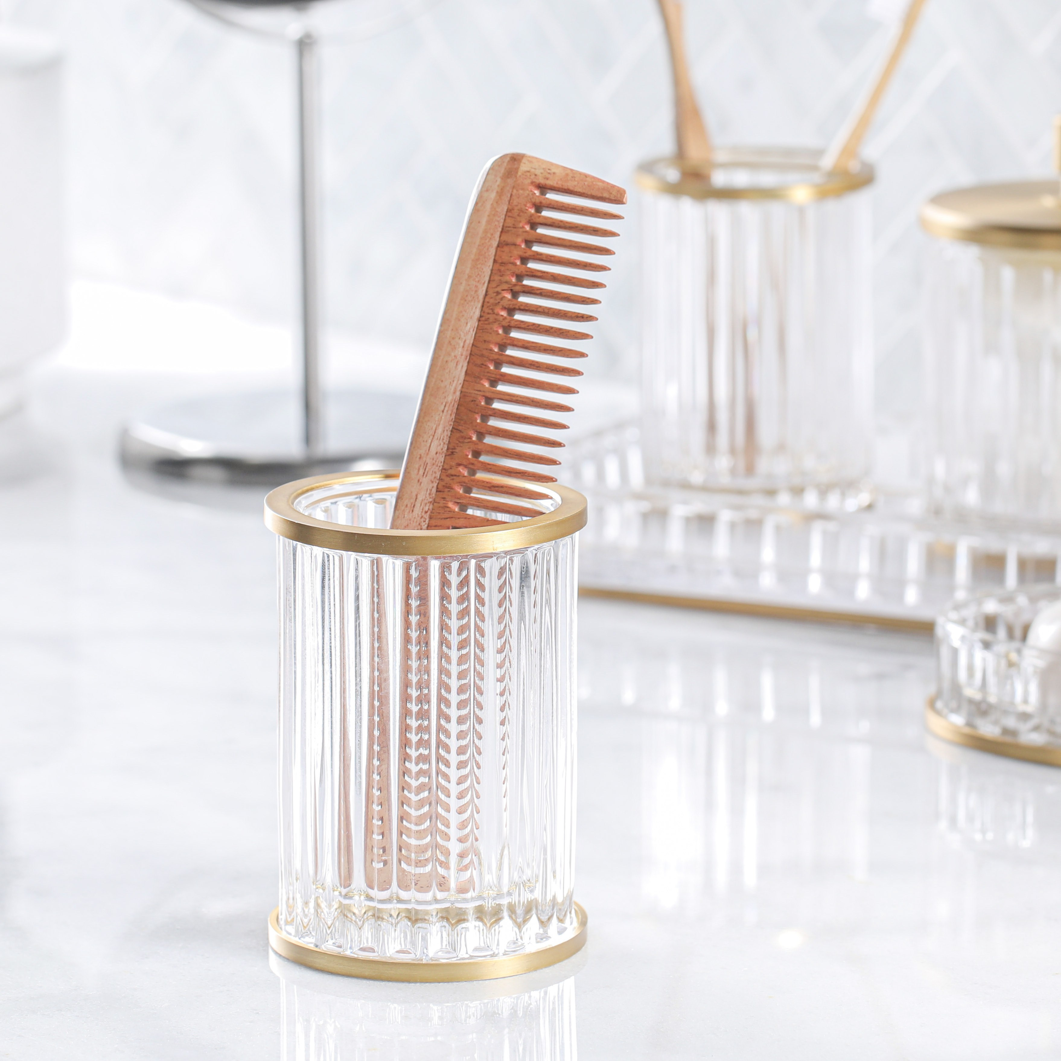 Brandon Textured Cylindrical Glass Tumbler-household-bathandlaundry-bathaccessories-toothbrushholdersandtumblers-image-1
