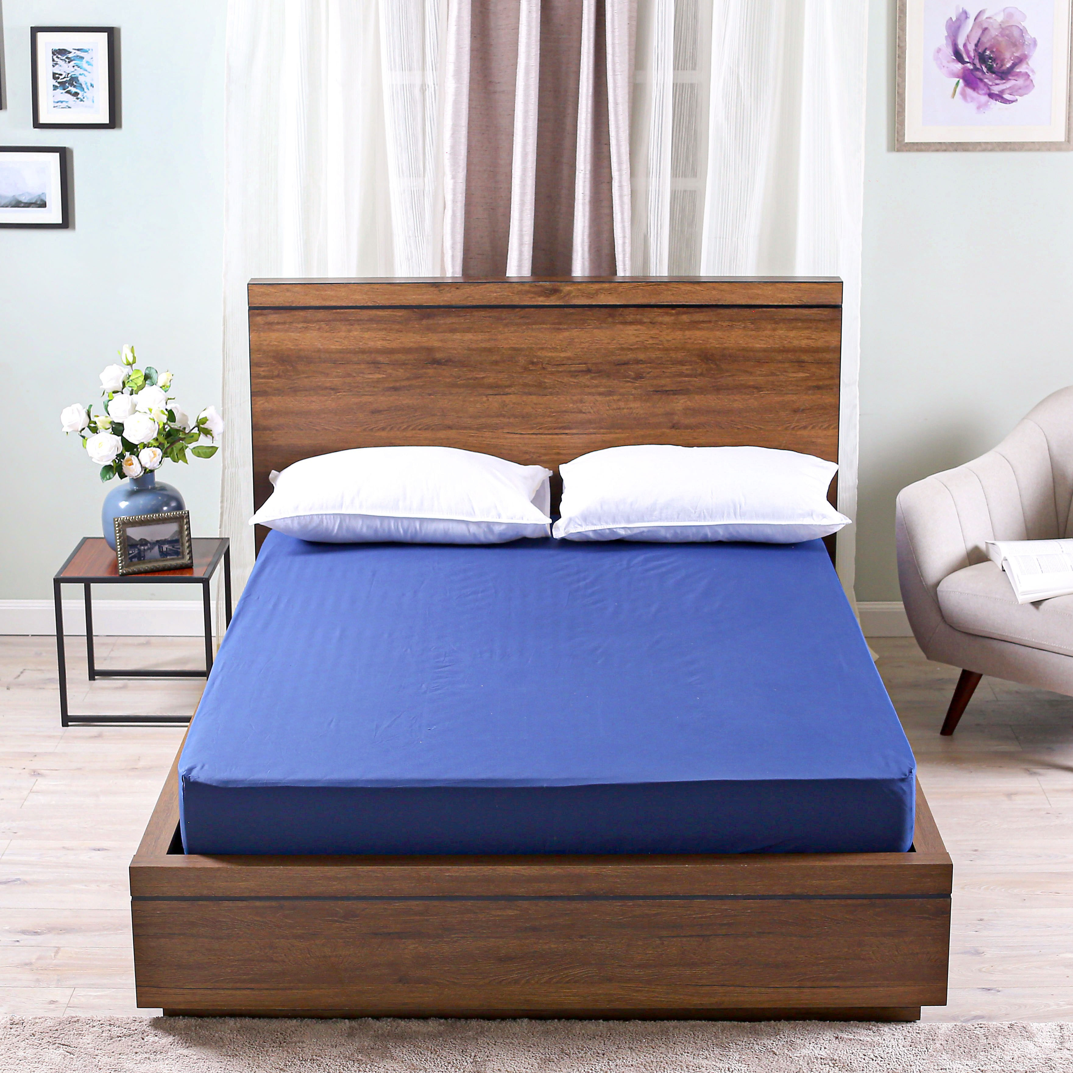 شرشف مطاطي كوين سادة - سيرينتي - 140x240 سم-kids-beddingandwindows-bedding-fittedandflatsheets-image-1