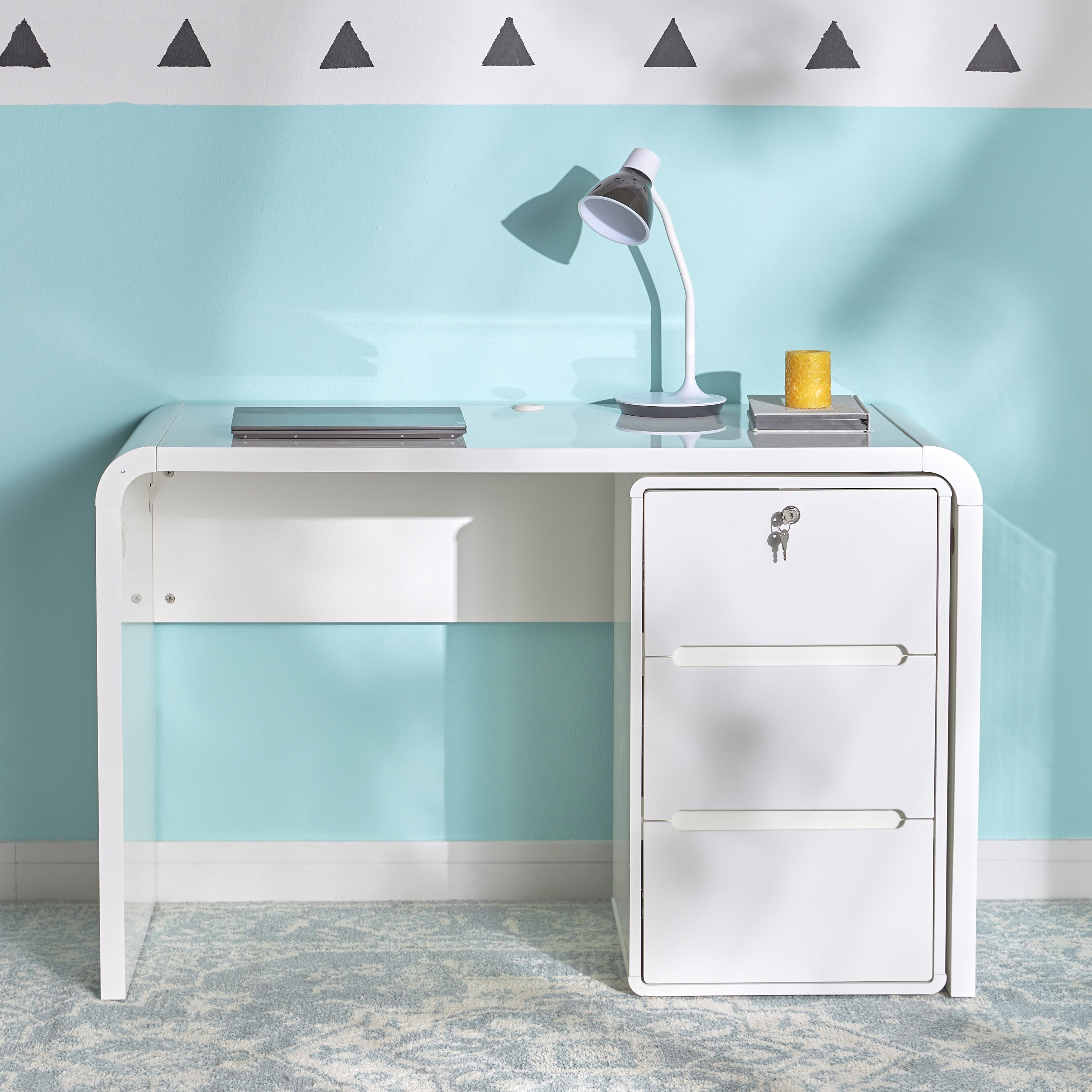 Bedroom white desk with shop drawers