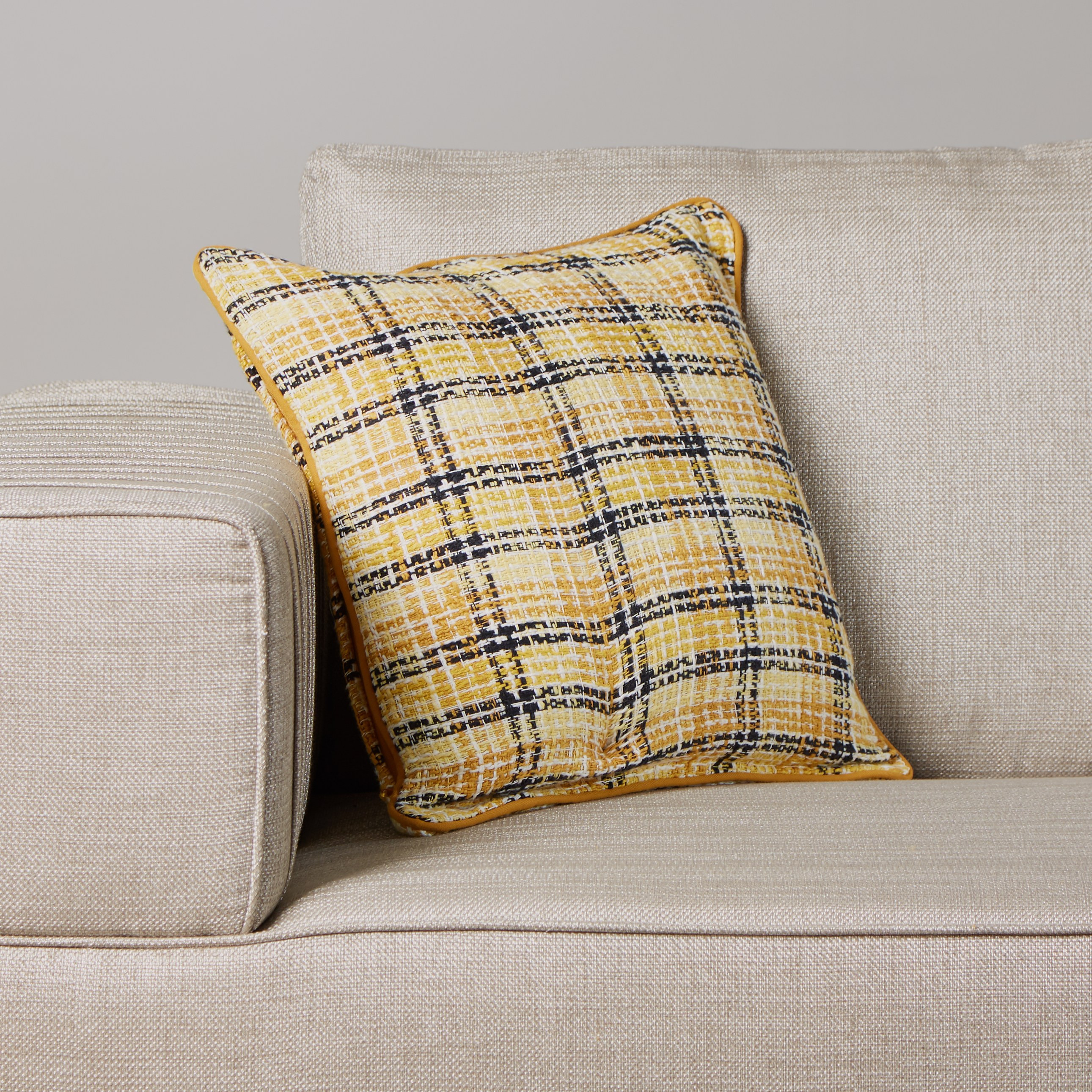 Yellow and hot sale grey check cushions