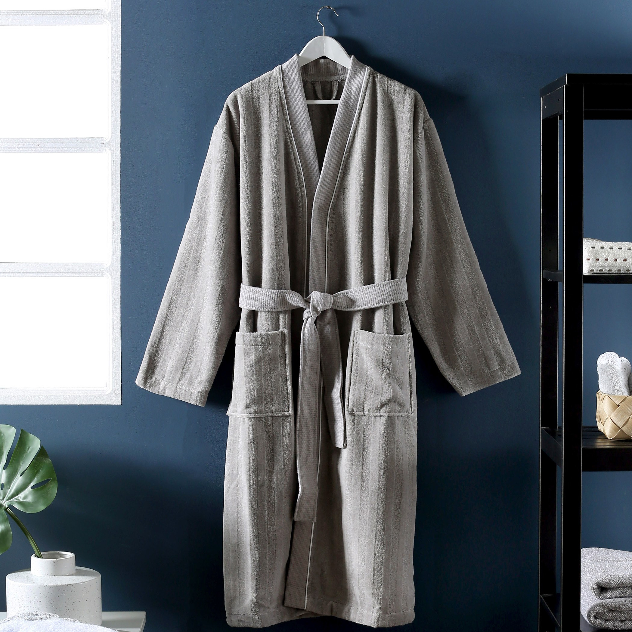 Wellington Textured Striped Cotton Bathrobe-household-bathandlaundry-bathlinen-bathrobesandslippers-bathrobes-image-1