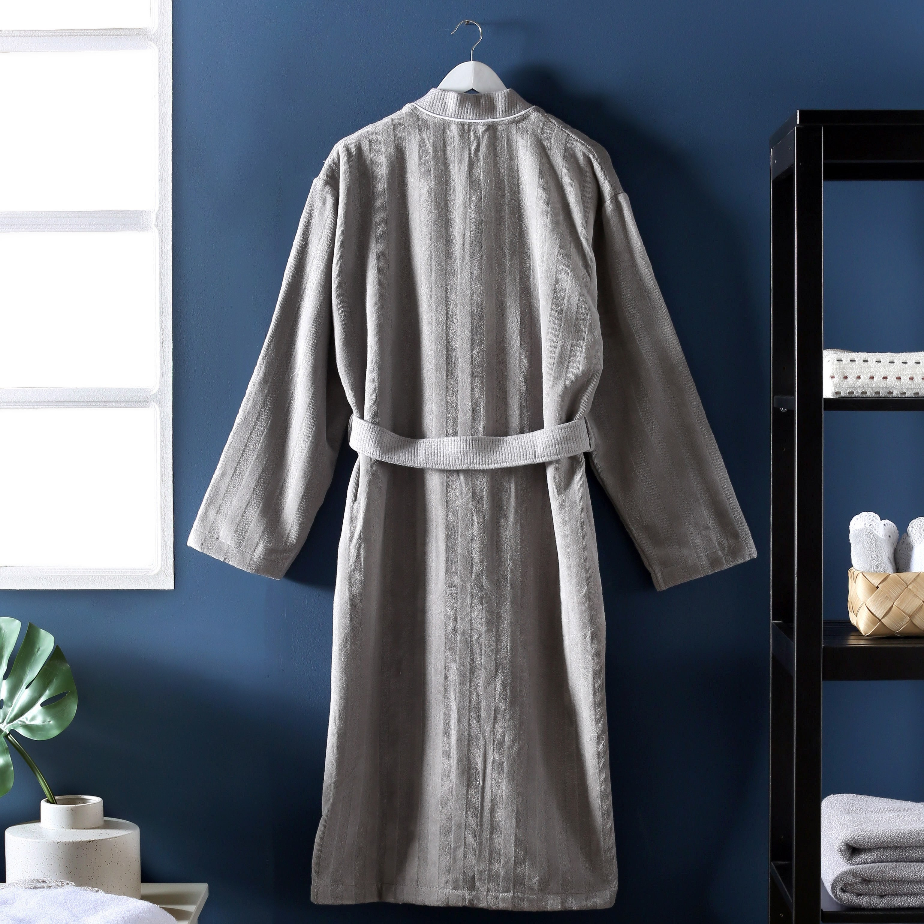 Wellington Textured Striped Cotton Bathrobe-household-bathandlaundry-bathlinen-bathrobesandslippers-bathrobes-image-2