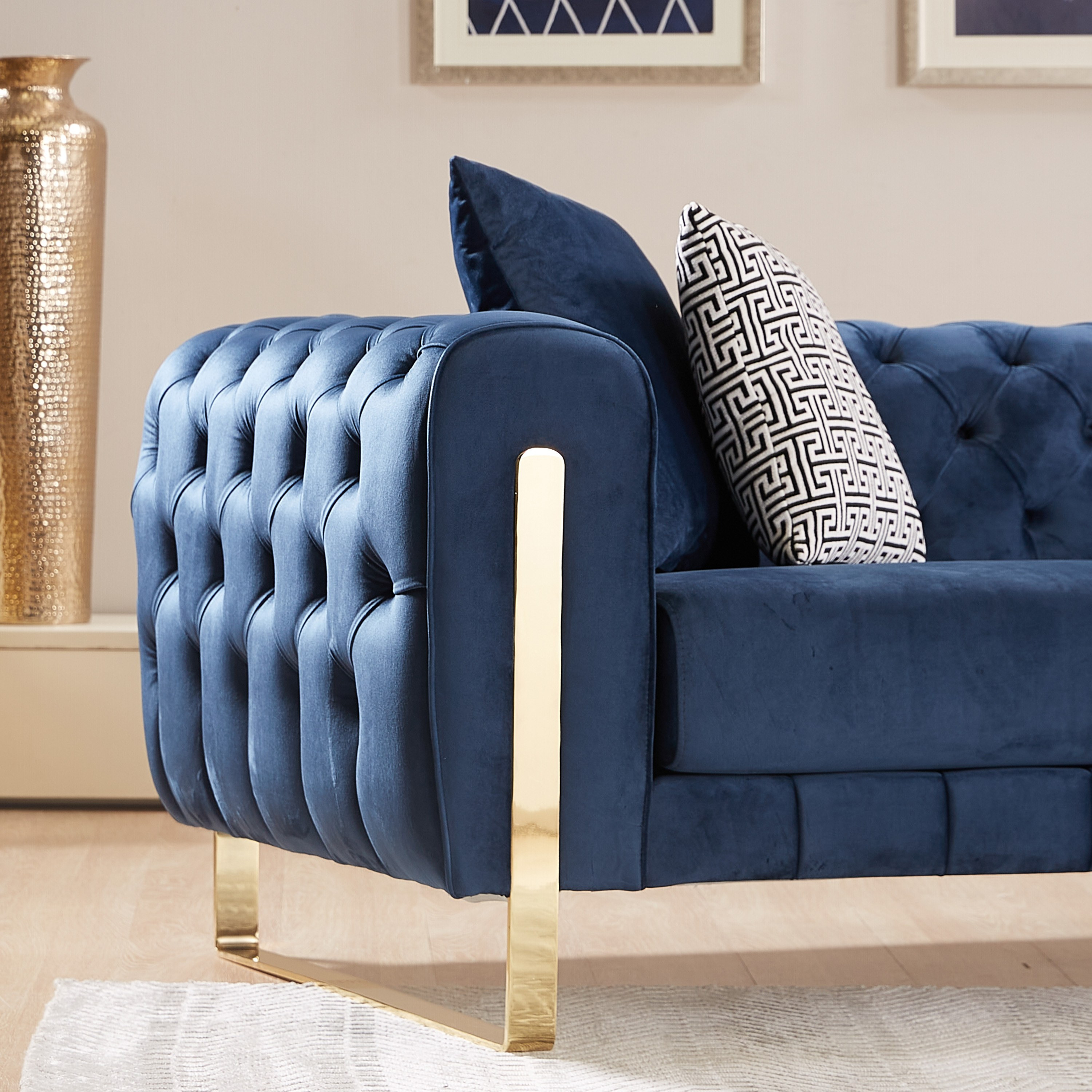 Tufted blue deals velvet sofa