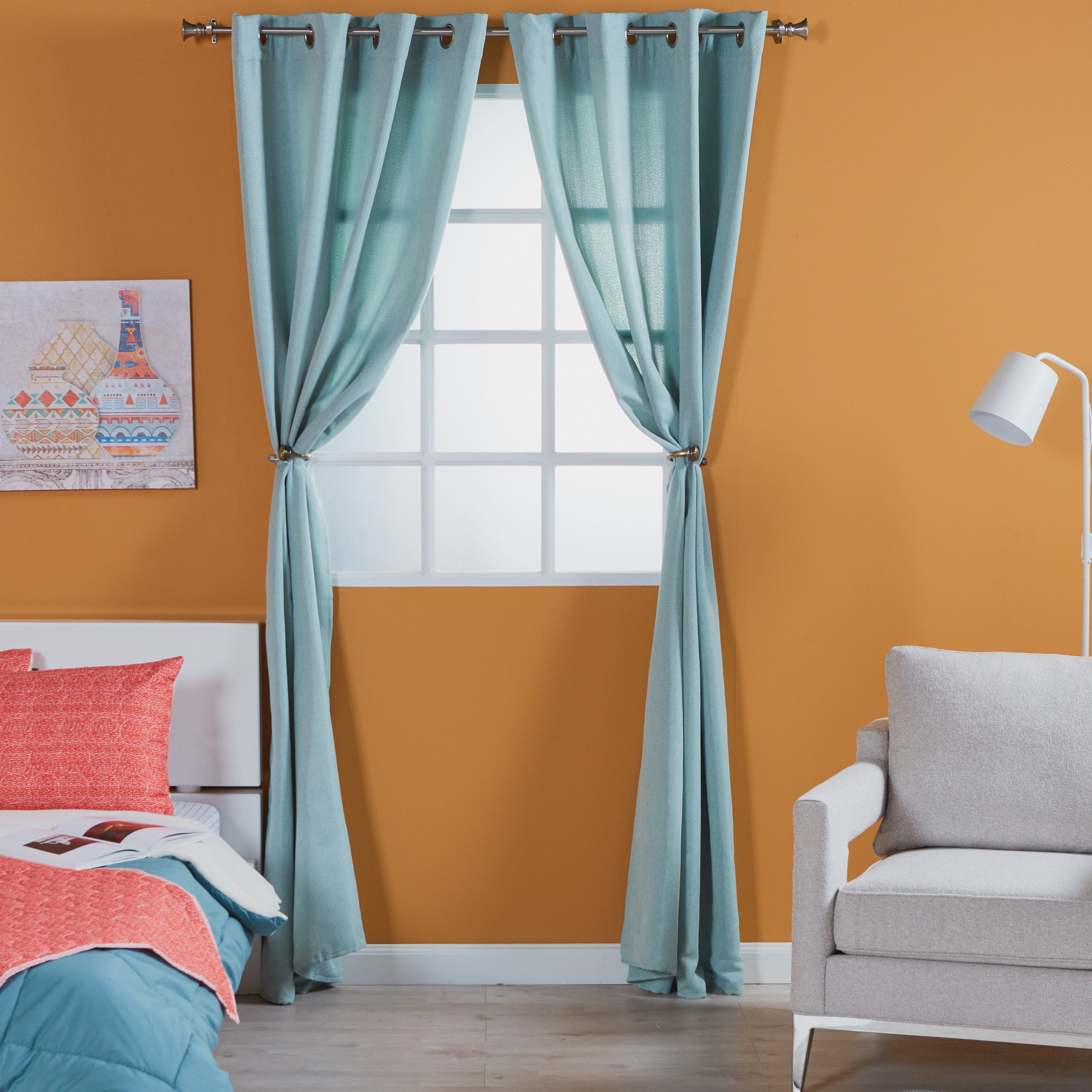 زوج ستائر بحلقات تثبيت - هرينجبون - 140x240 سم-household-windows-curtains-image-4