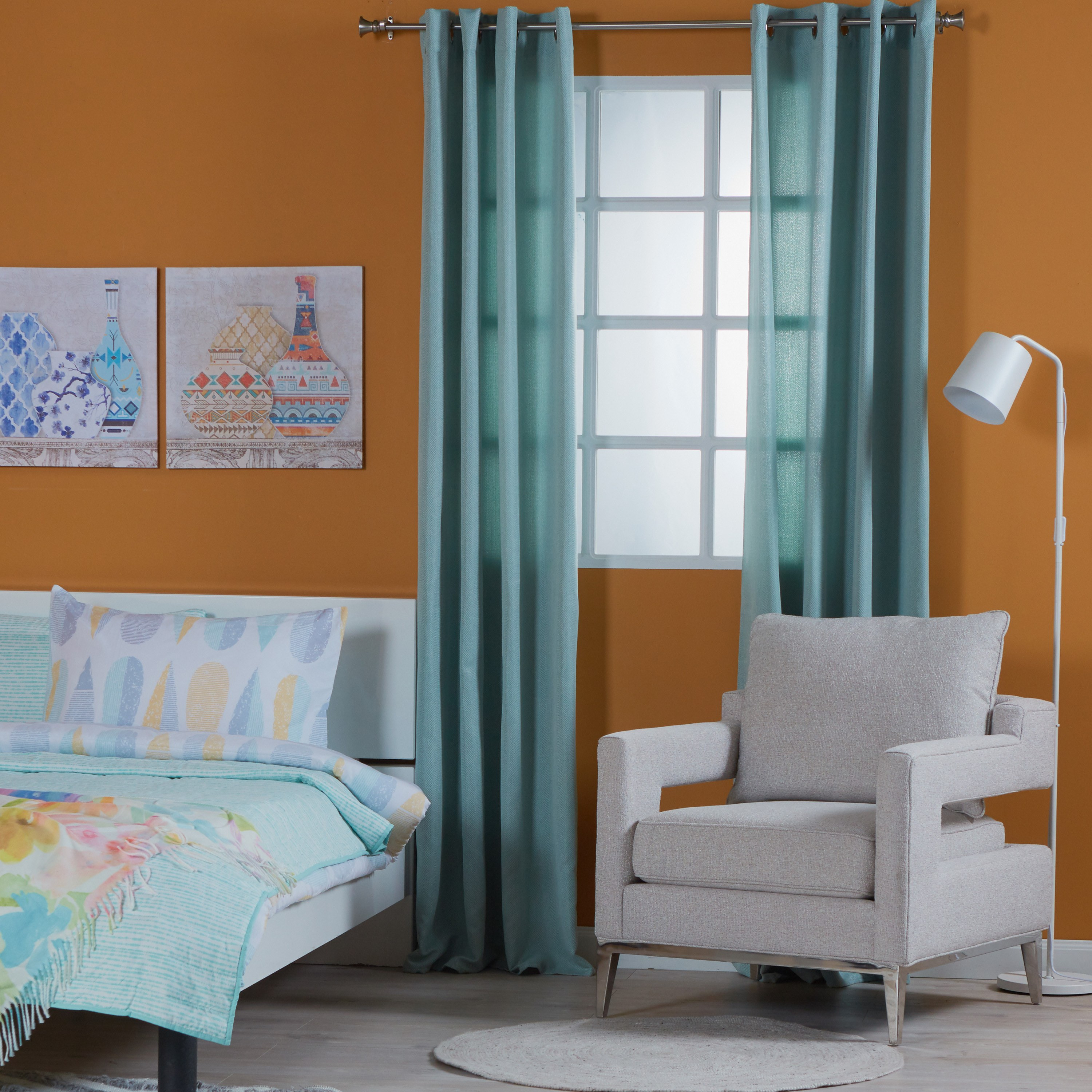 زوج ستائر بحلقات تثبيت - هرينجبون - 140x240 سم-household-windows-curtains-image-5