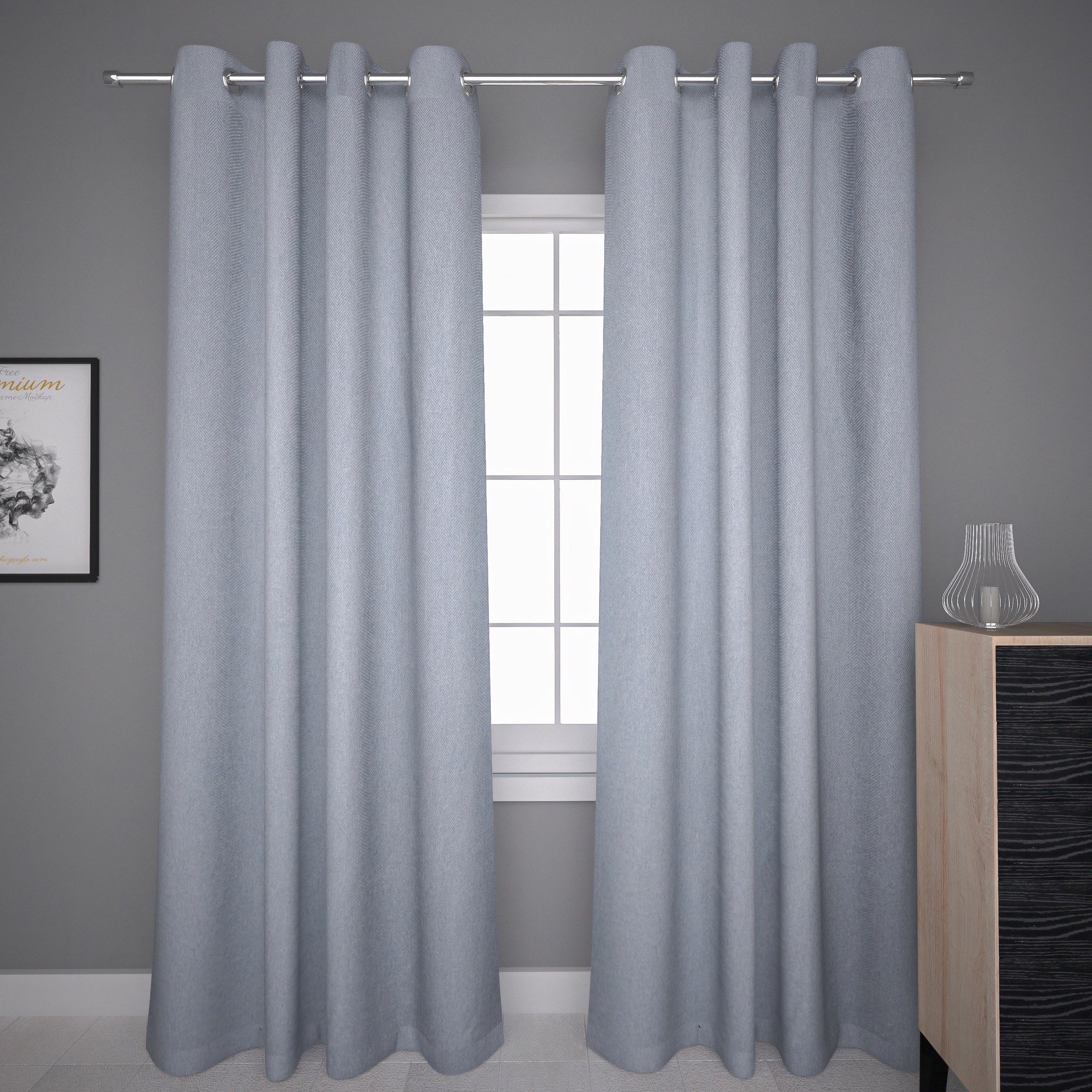 Herringbone Eyelet Curtain Pair - 140x240 cm-household-windows-curtains-image-1