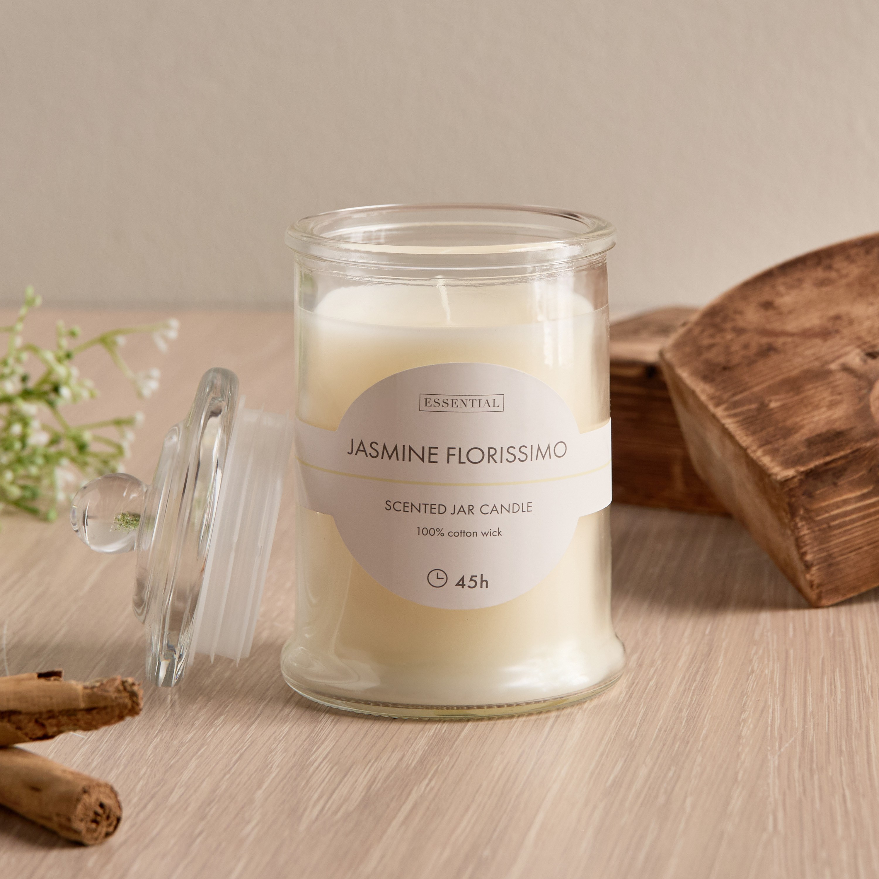 Essentials Jasmine Florissimo Scented Glass Jar Candle