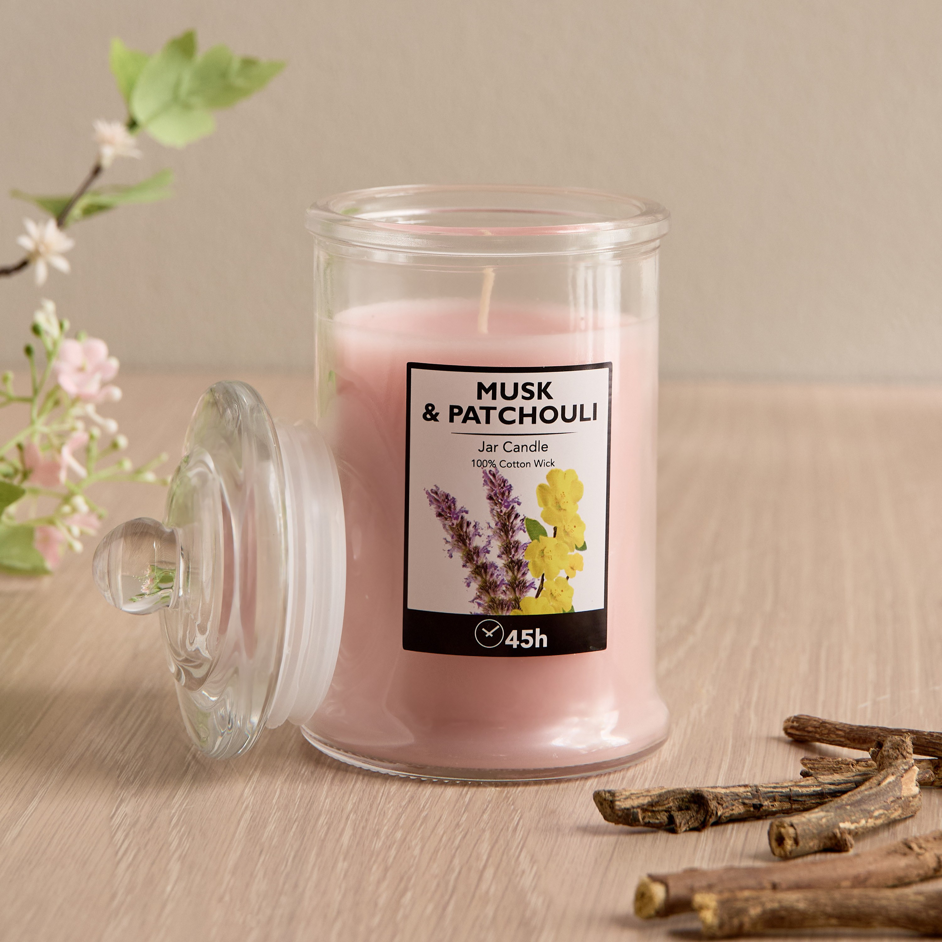 Essentials Scented Glass Jar Candle 8 Oz 226 Gms 3 percent Peach Musk & Patchouli