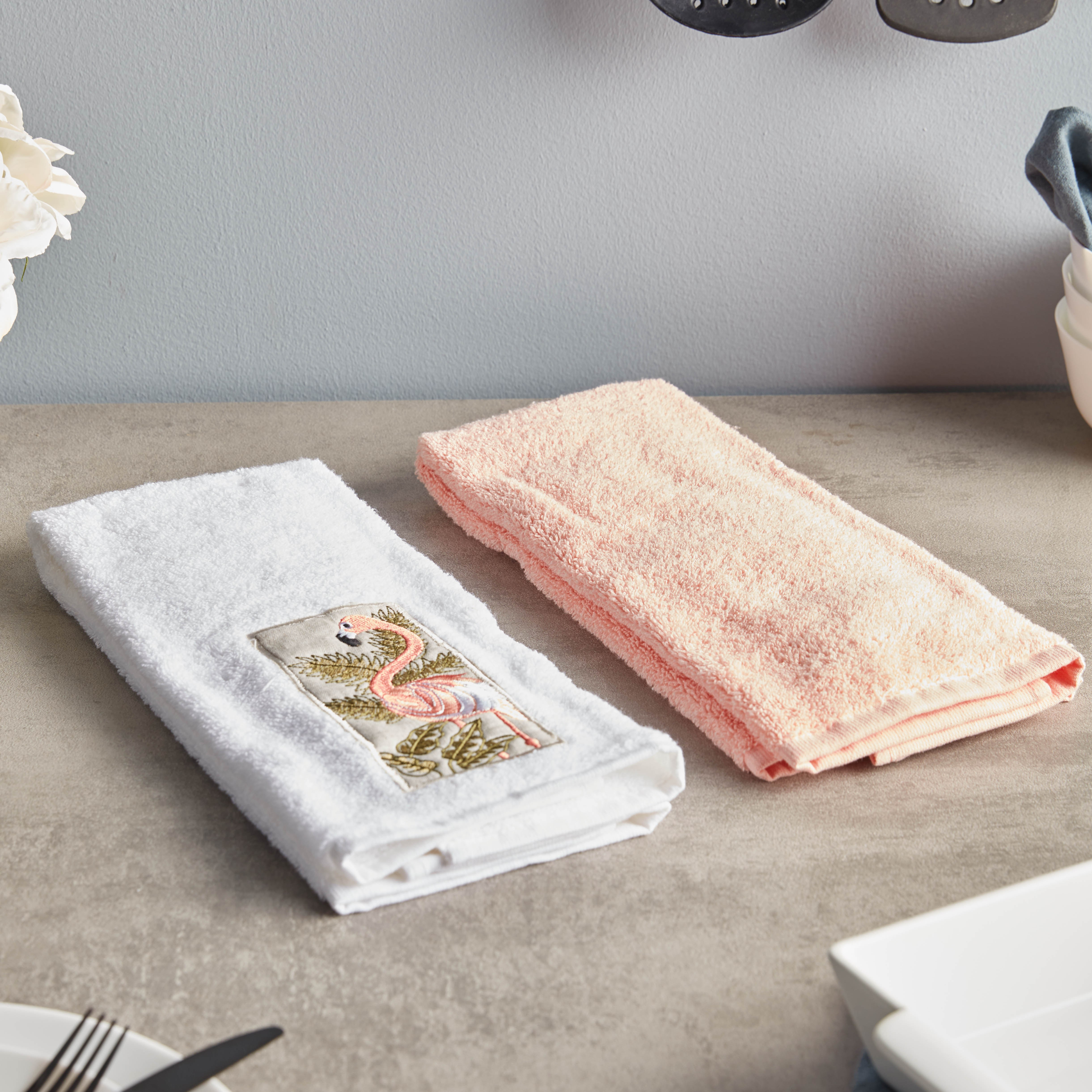 Shop Flamingo Embroidered Kitchen Towel Set of 2 Online Home