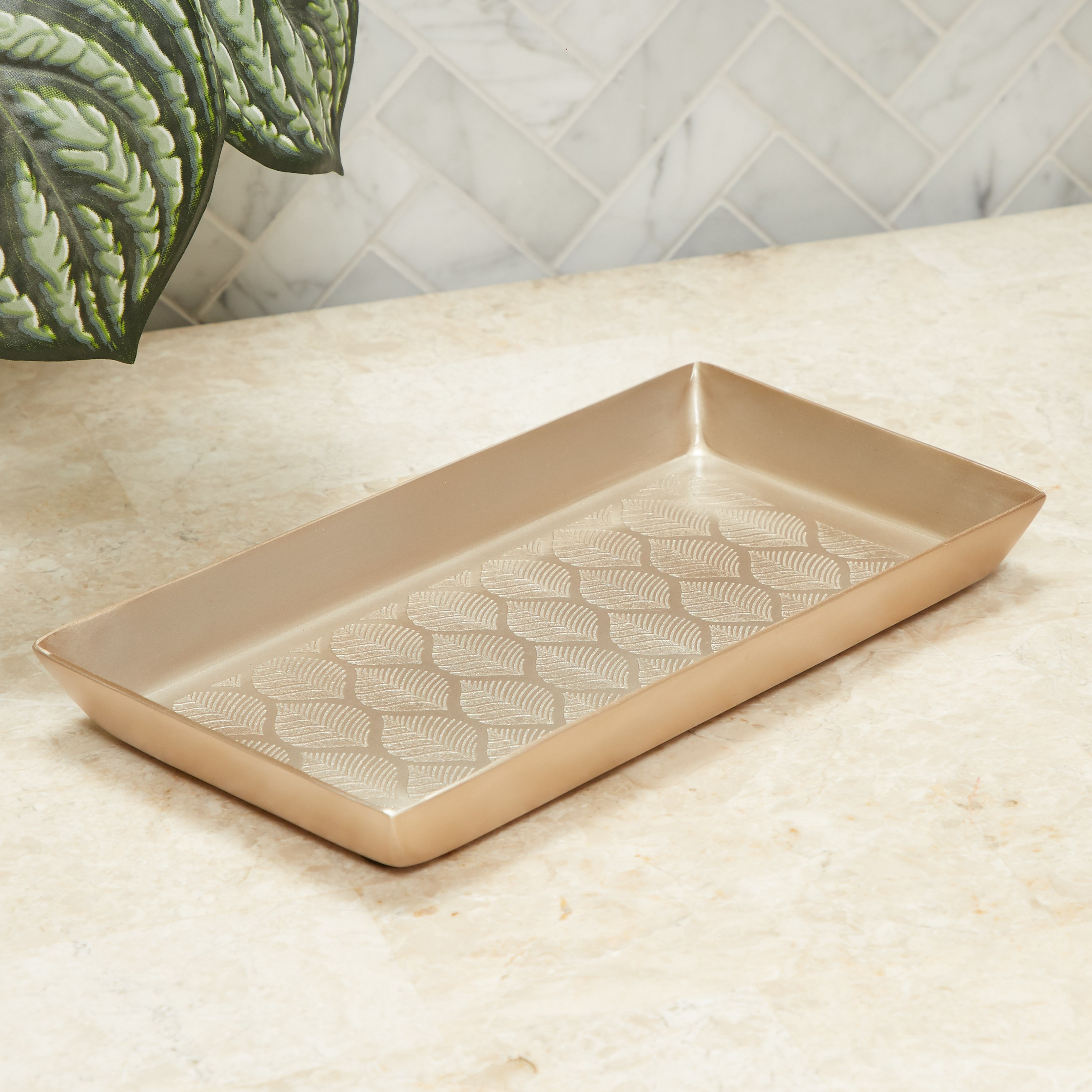 Golden Leaf Textured Towel Tray - 23x13x2 cm-household-bathandlaundry-bathaccessories-toweltraysandplatforms-image-1