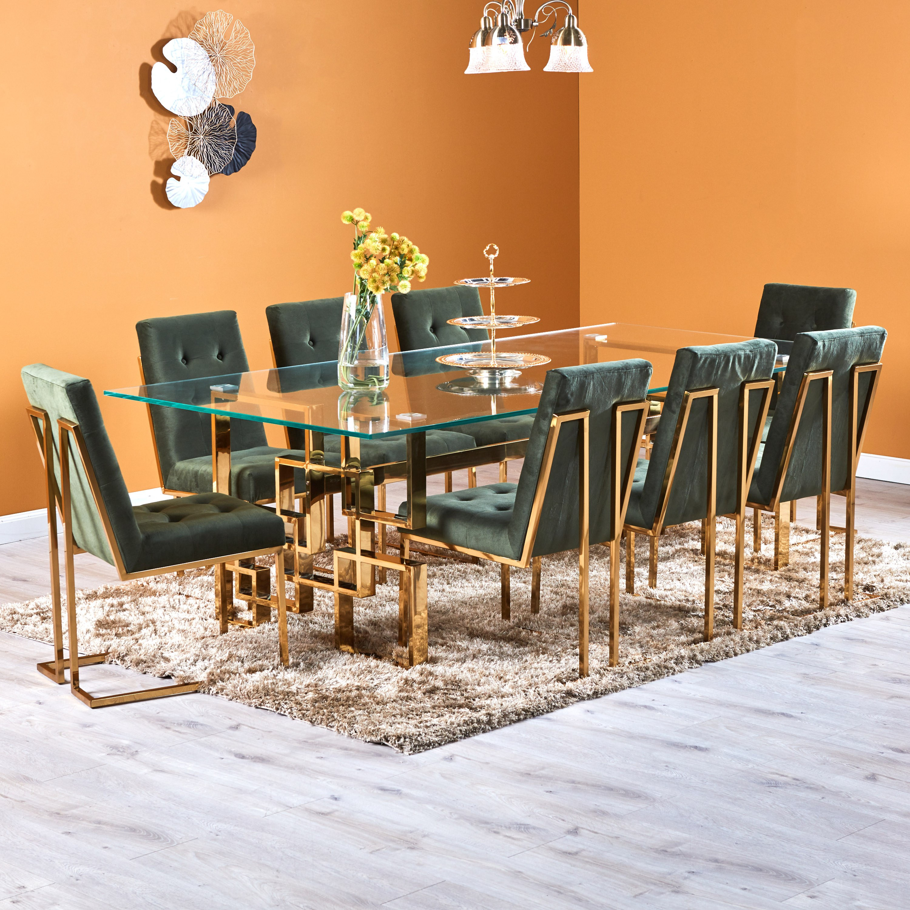 Dining table set store with glass