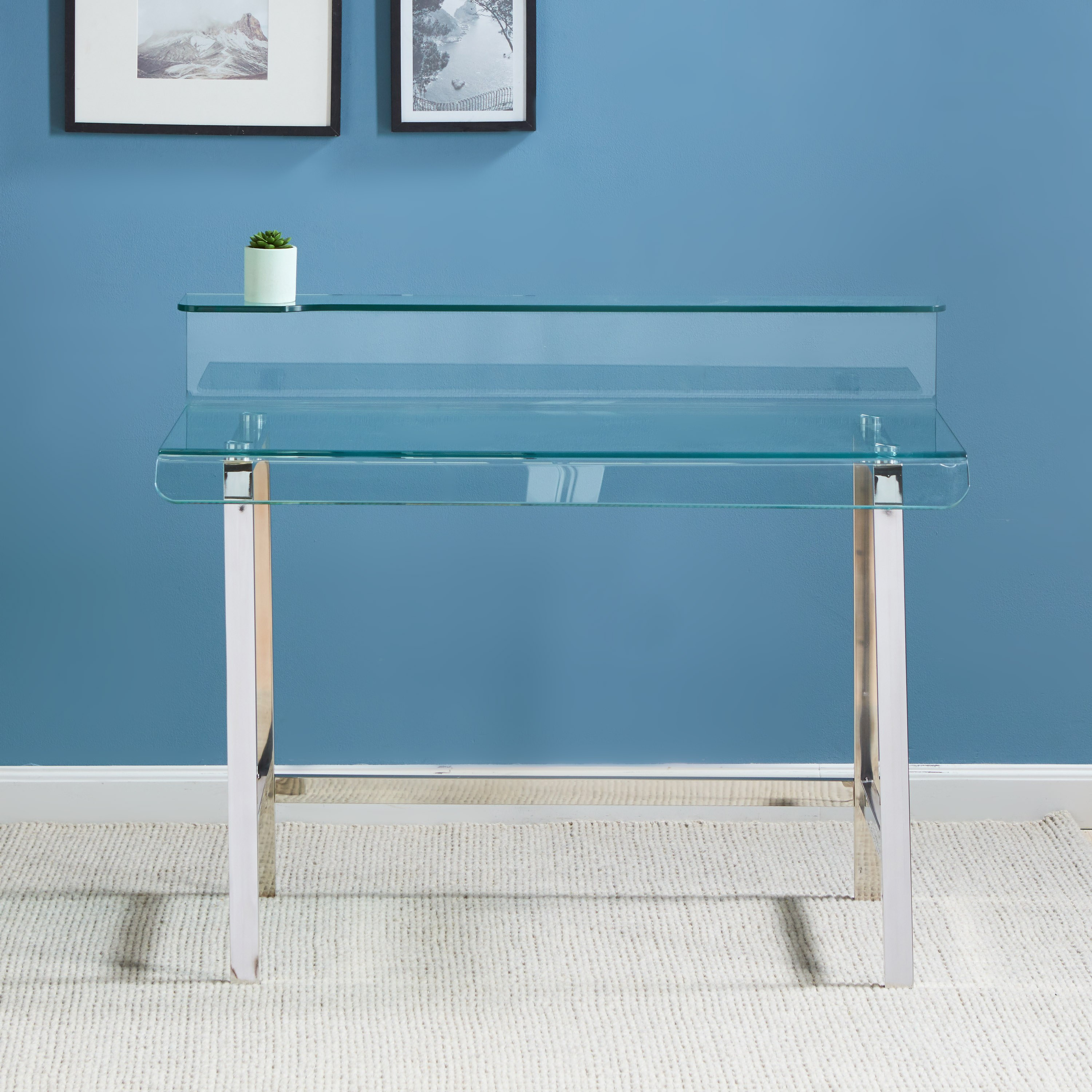 Glass top deals white desk