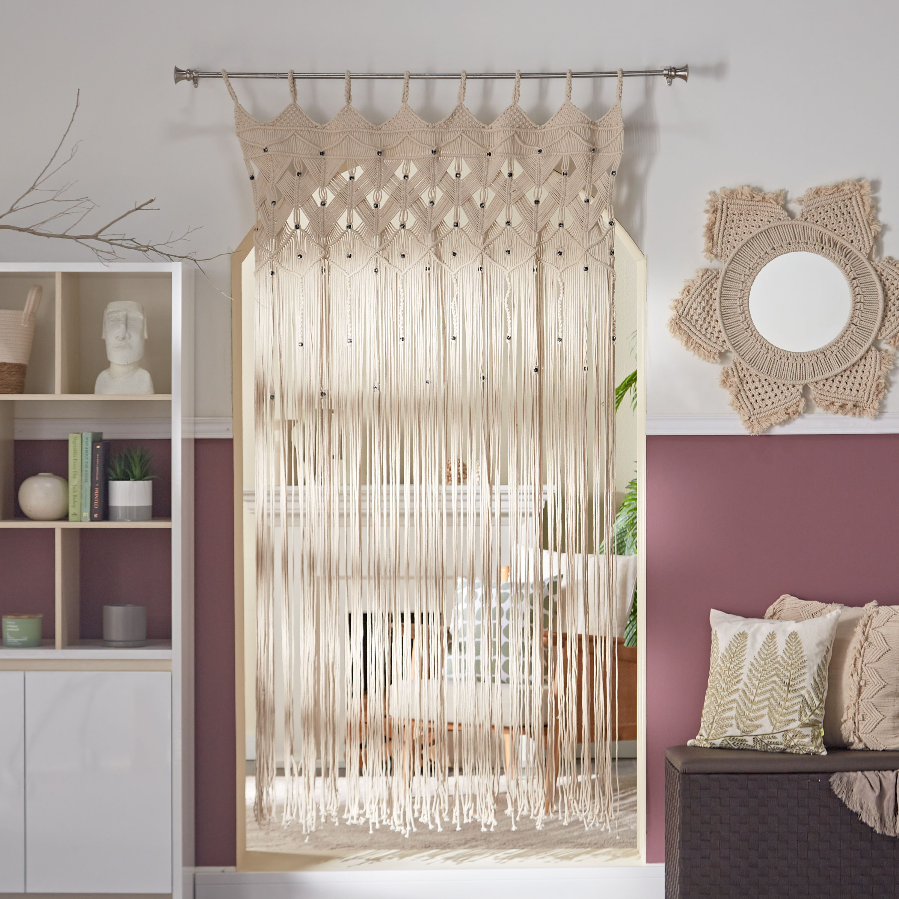 Beaded Macrame Curtain Panel - 112x215 cm