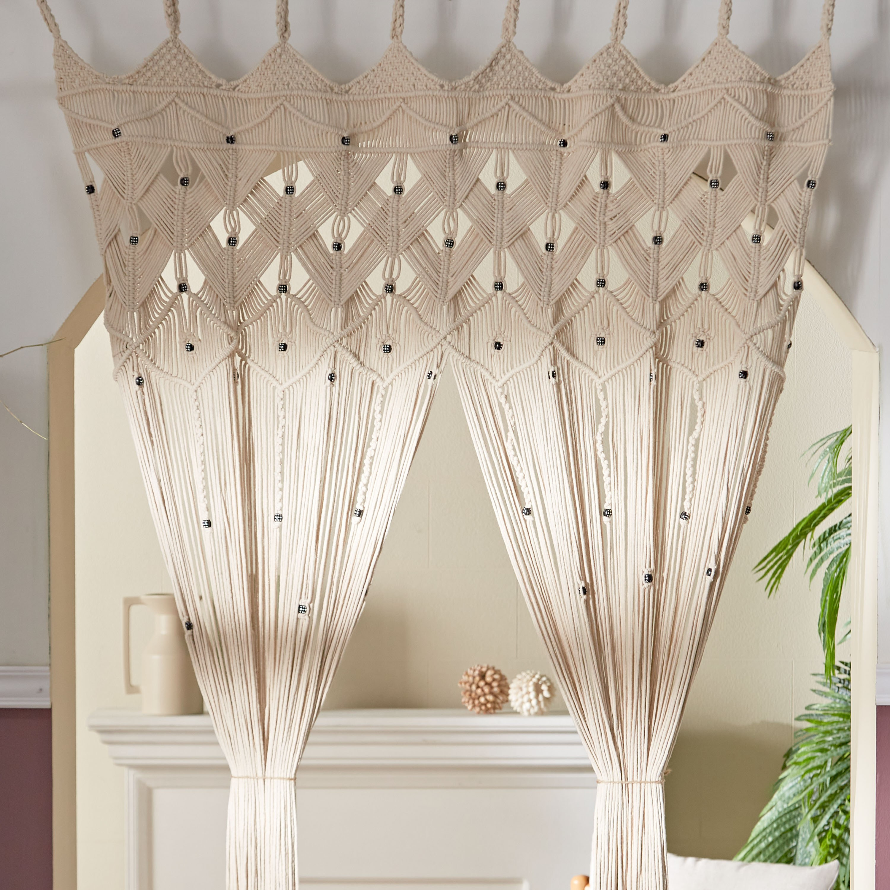 Beaded Macrame Curtain Panel - 112x215 cm-household-windows-curtains-image-3