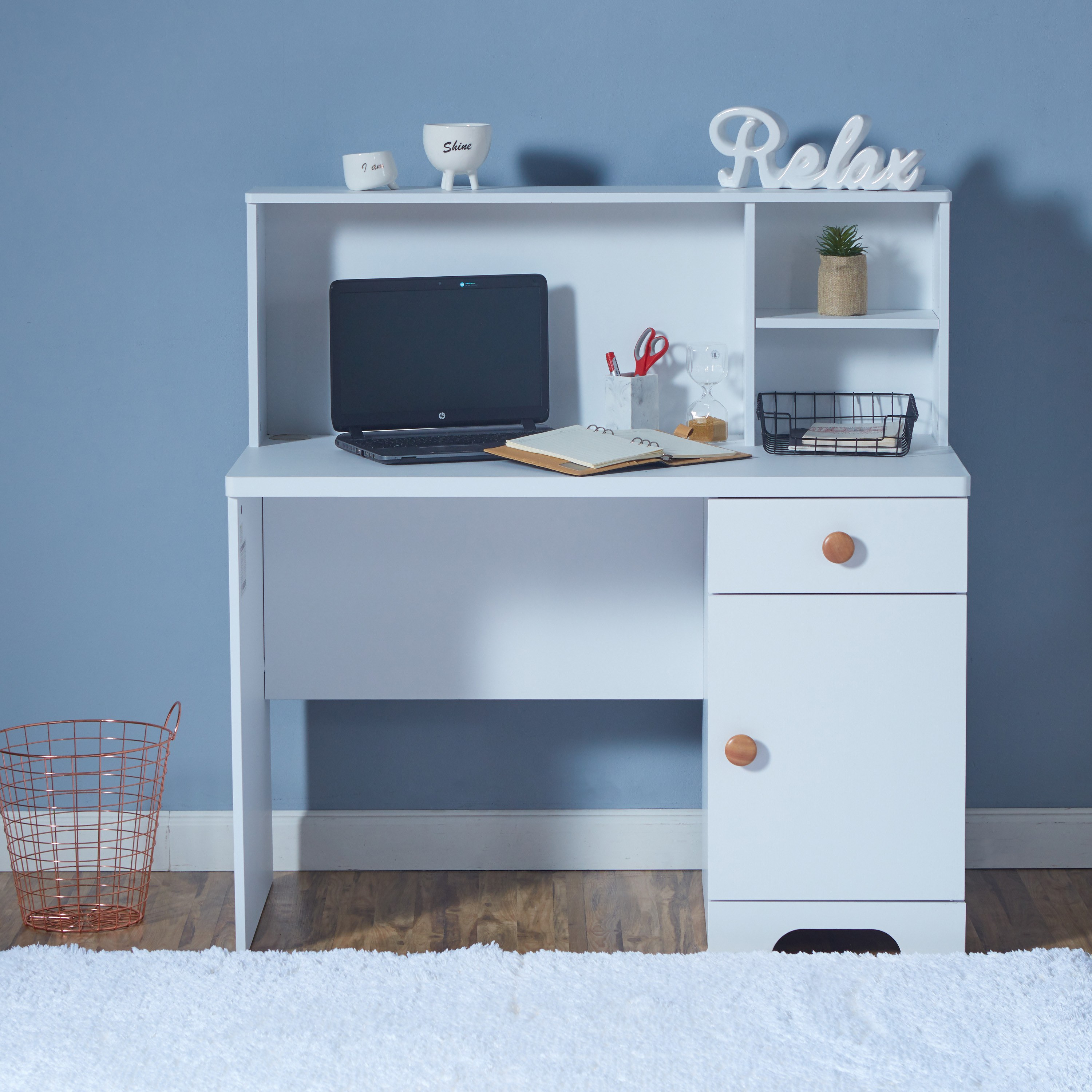 White desk with hutch shop and drawers