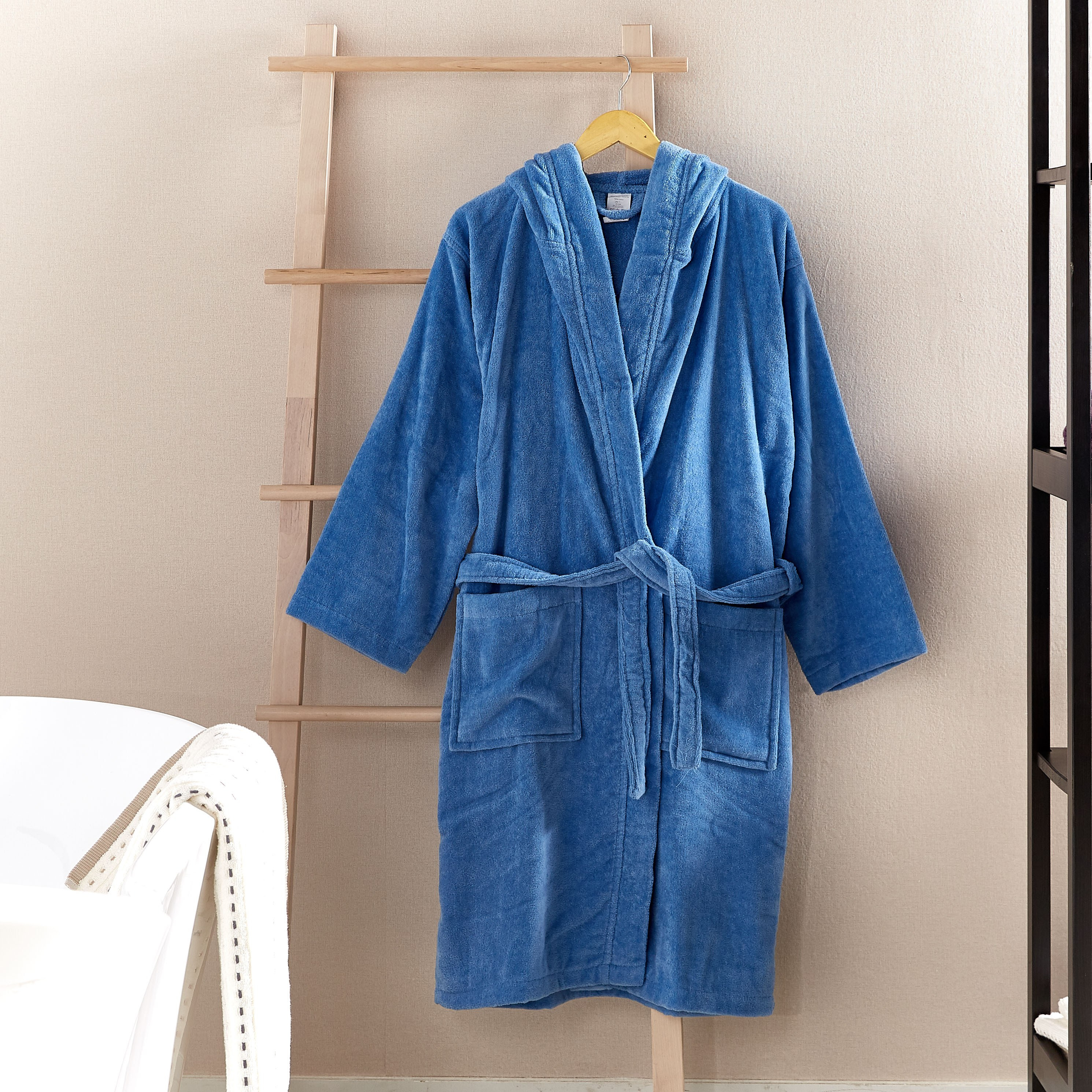 Velour Medium Bathrobe with Hood-household-bathandlaundry-bathlinen-bathrobesandslippers-bathrobes-image-1