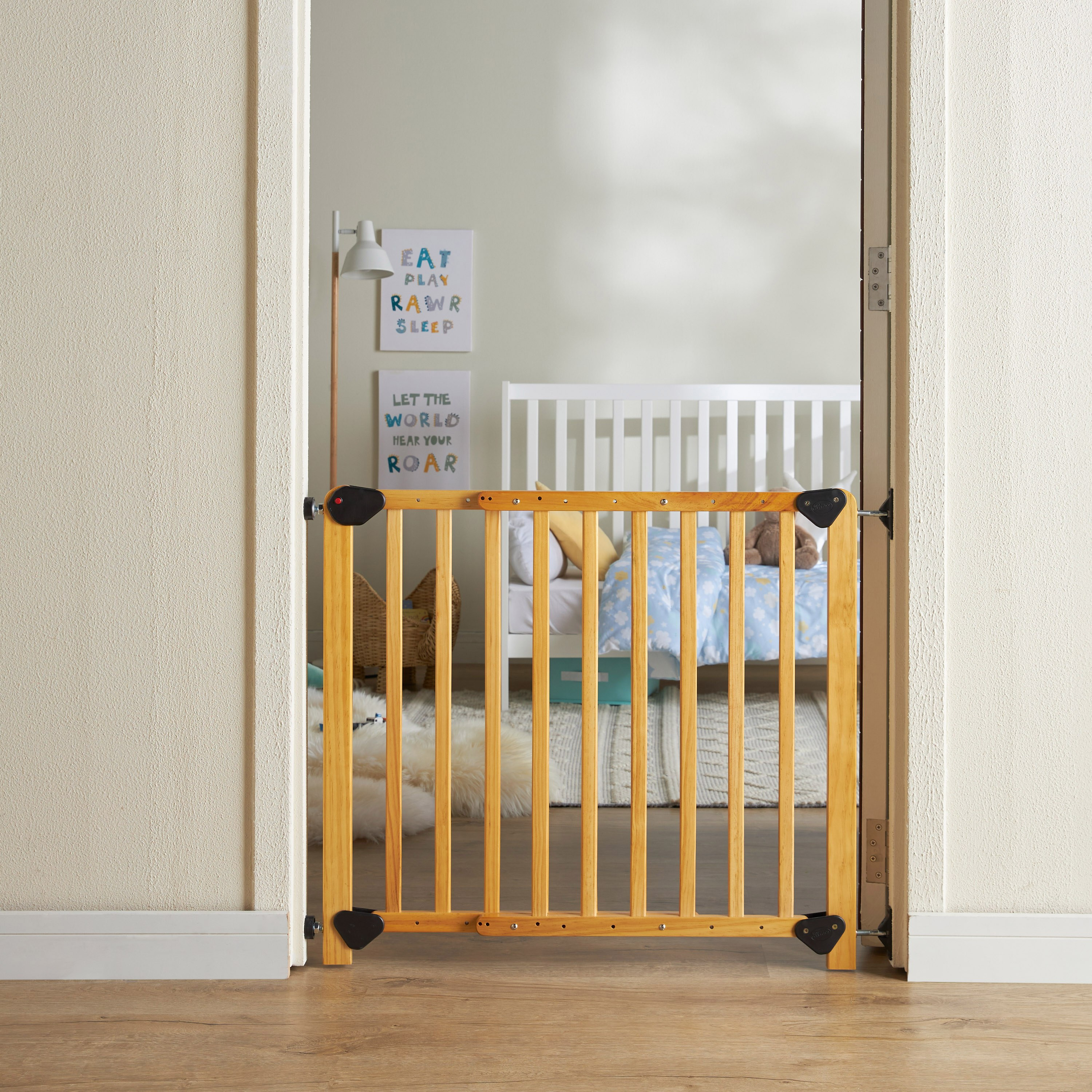 Baby gate that opens like store a door