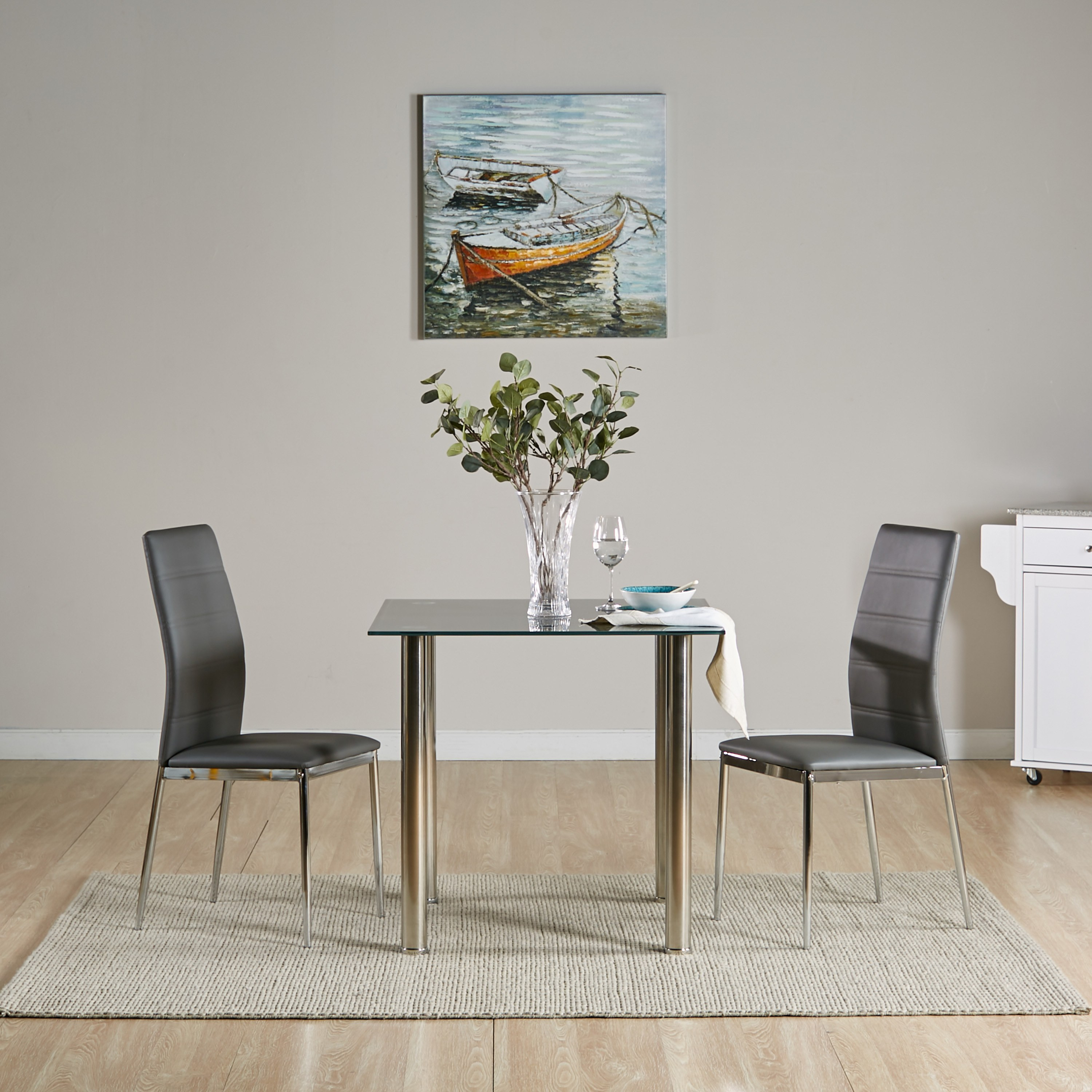 Glass dining table and 2 deals chairs