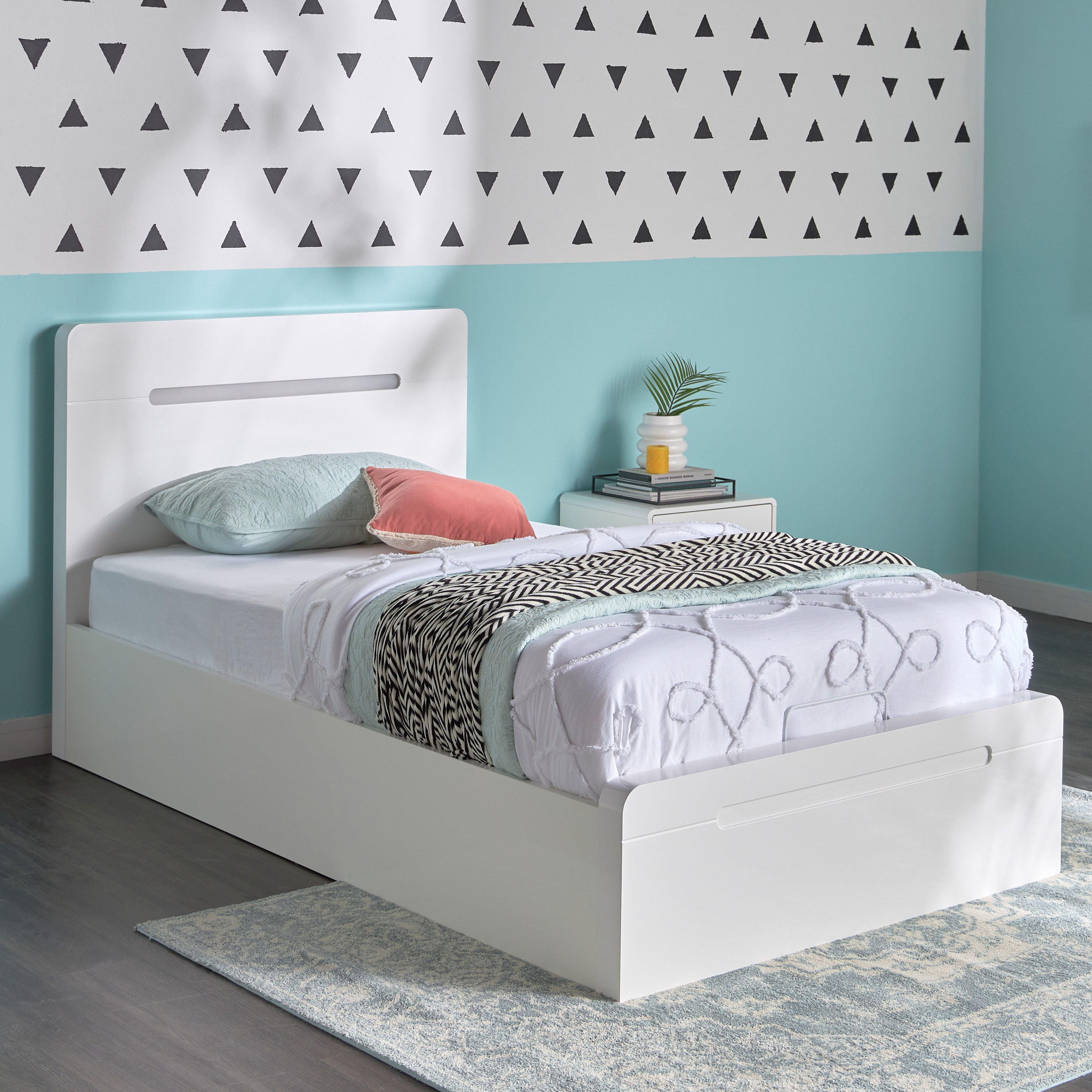 White single outlet bed headboard