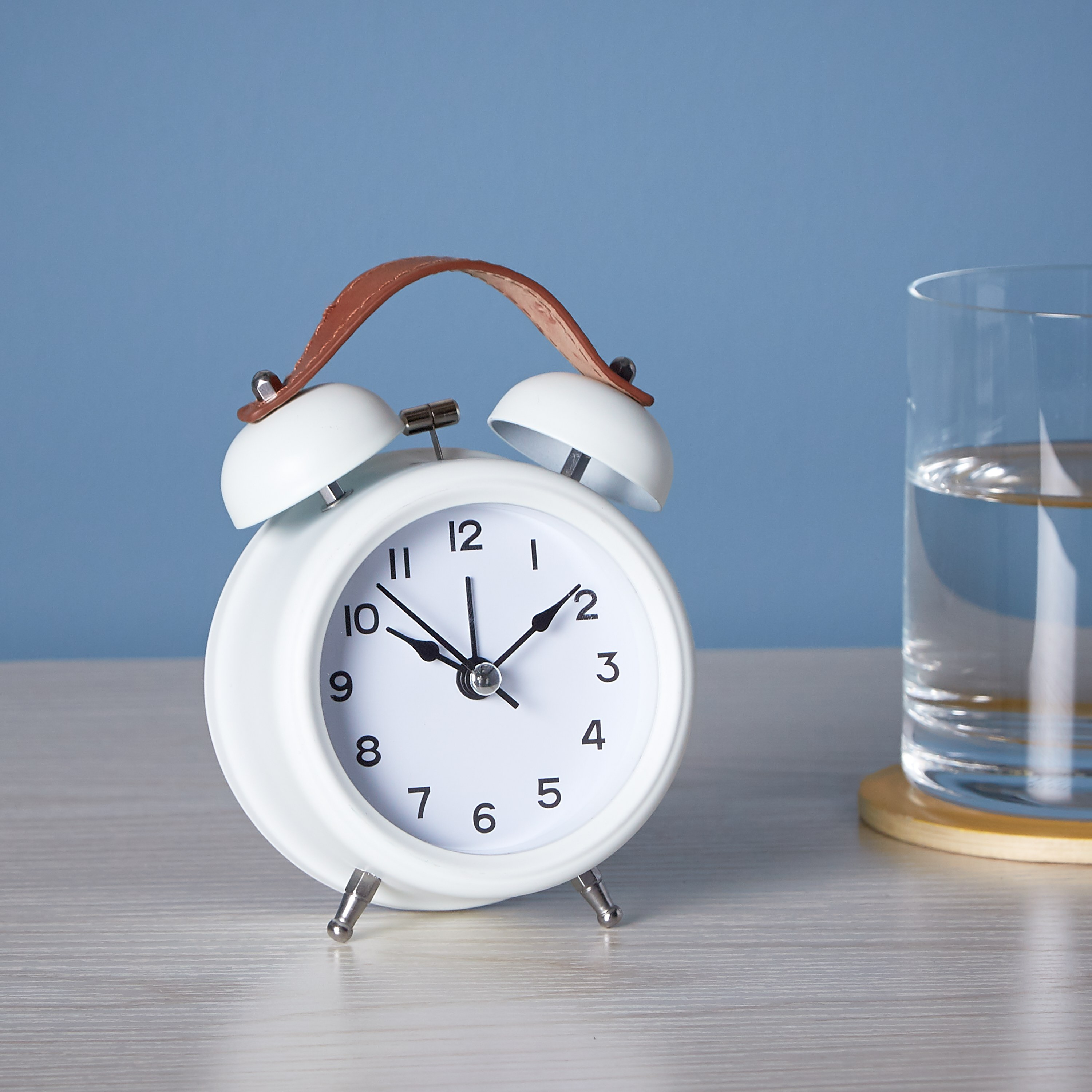 Mering Twin Bell Alarm Clock  with Leather Top Handle-household-walldecorandmirrors-clocks-image-1