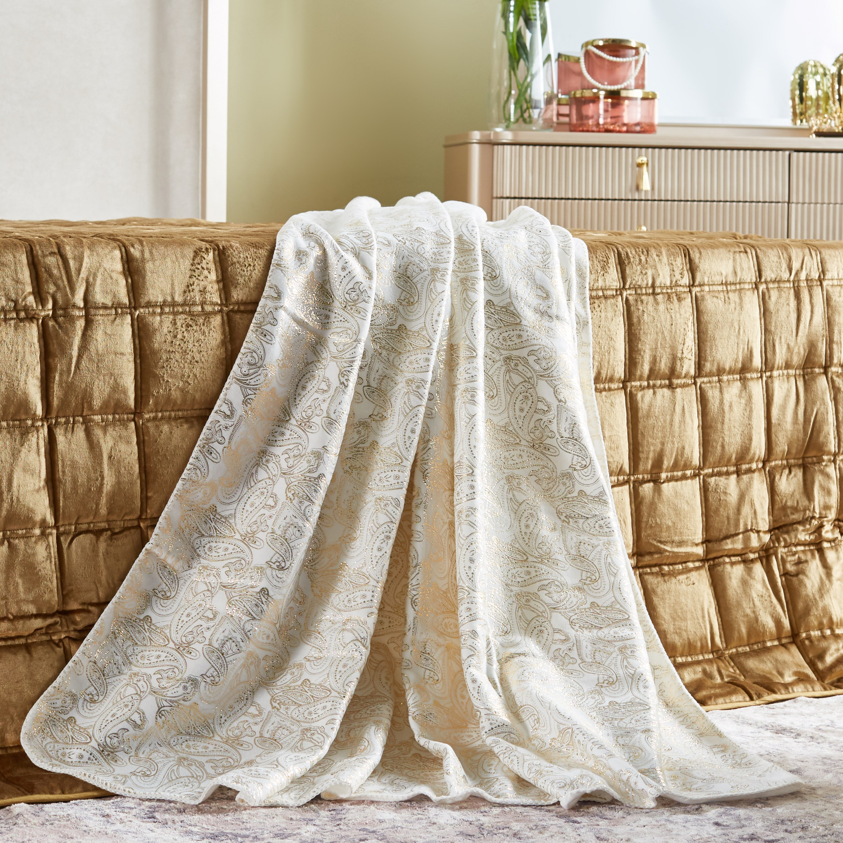 Fur Blanket Silver And Gold Throw Blanket Shop Pashmina Foil Print - Main Image