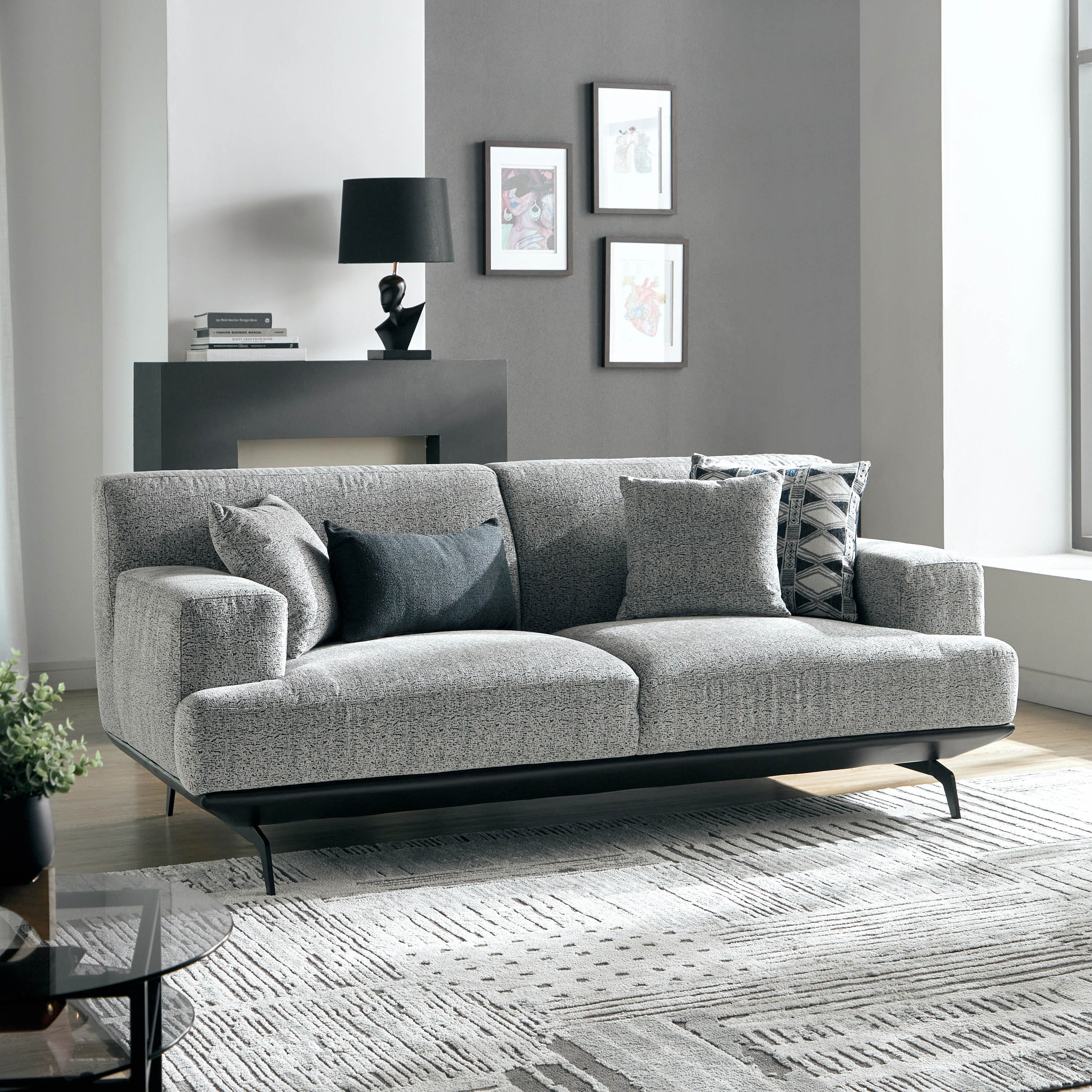 Grey fabric 2 on sale seater sofa