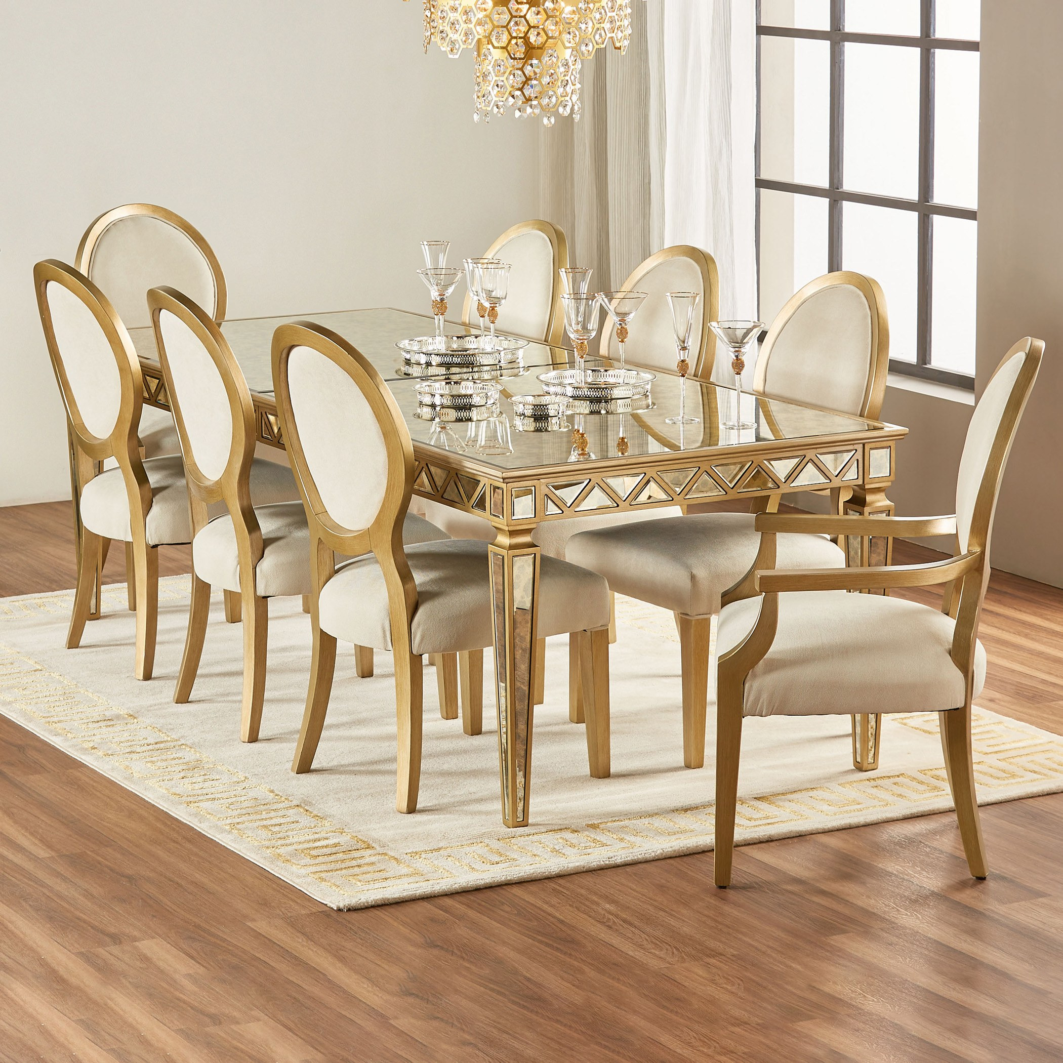 Charlotte 8 Seater Mirror Top Dining Set