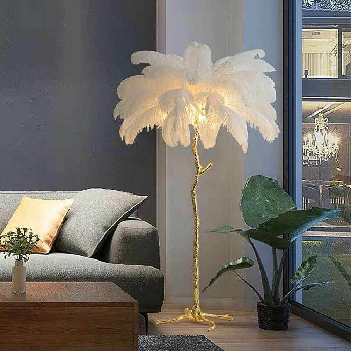 Modern Feather Floor Lamp Bedside Desk Standing Light Home Cafe Restaurant Art 