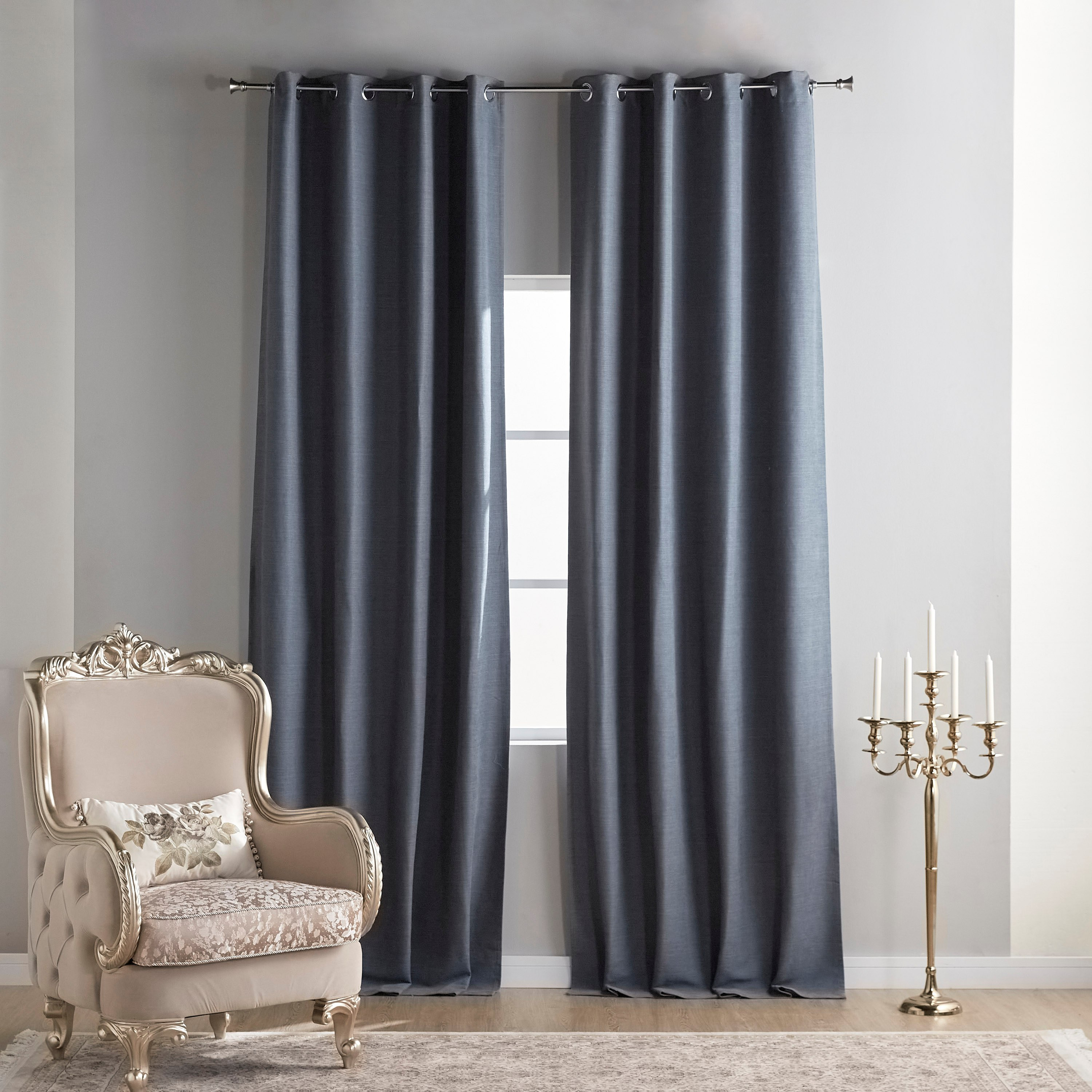 Pin Rib Corduroy 2-Piece Curtain Set with Tieback - 135x300 cm
