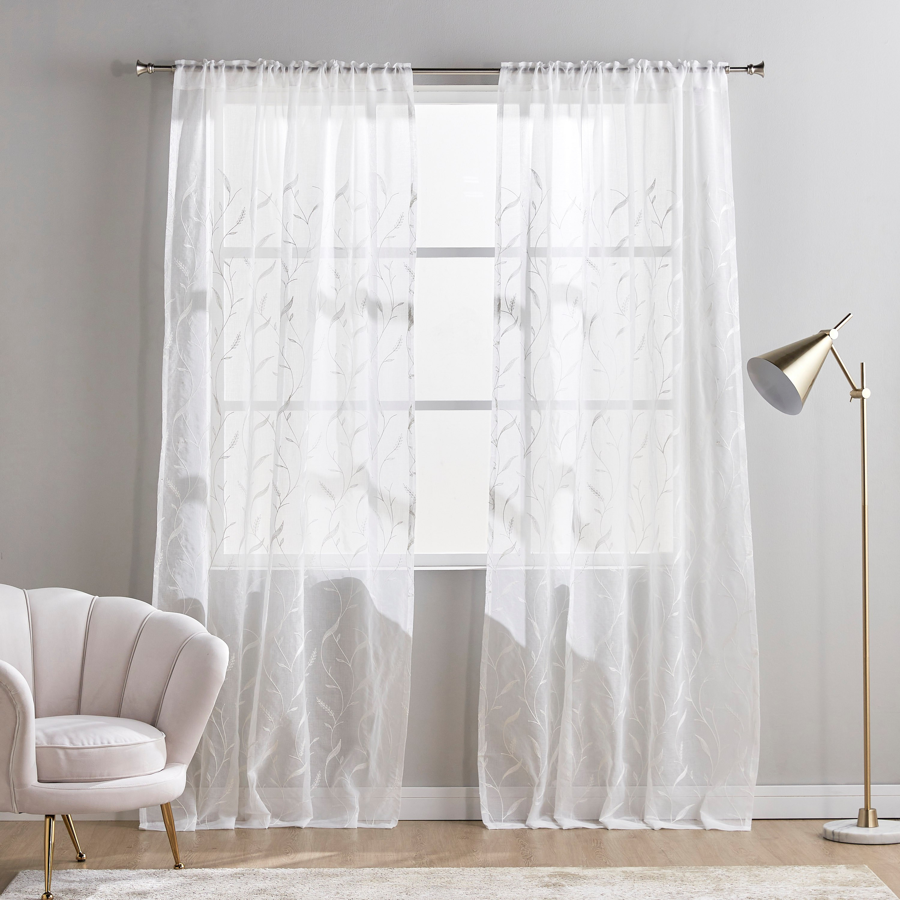طقم ستائر شفّافة مطرّزة  من قطعتين من تريل - 135x240 سم-household-windows-curtains-image-1