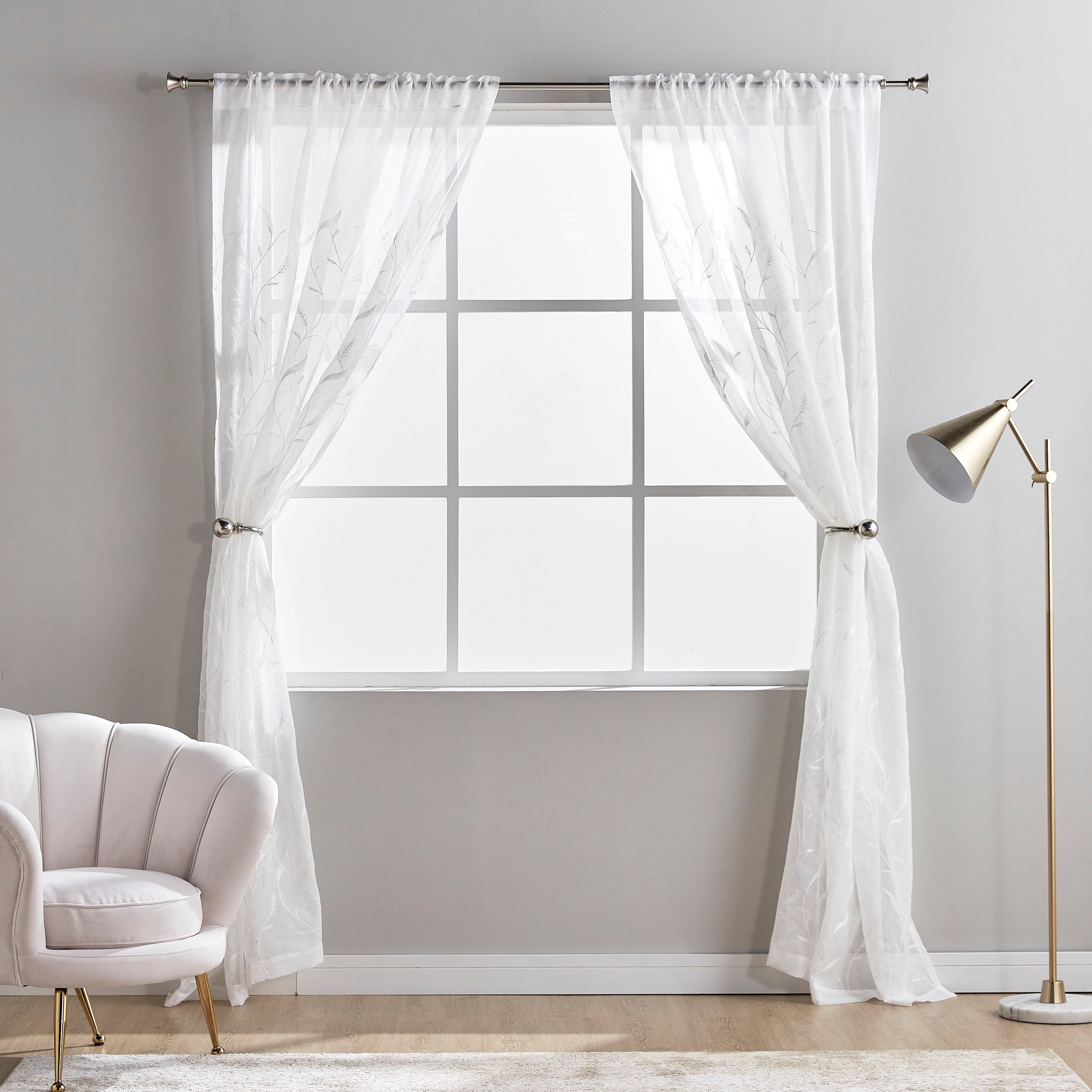 طقم ستائر شفّافة مطرّزة  من قطعتين من تريل - 135x240 سم-household-windows-curtains-image-5