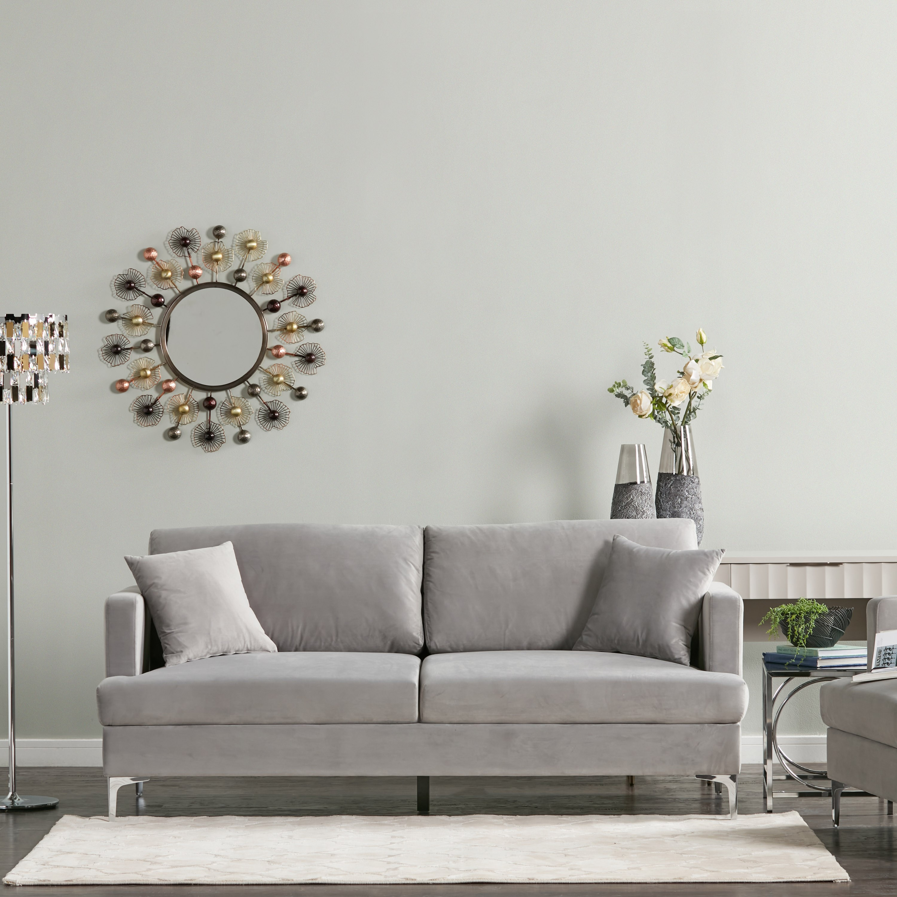 Small grey velvet deals sofa