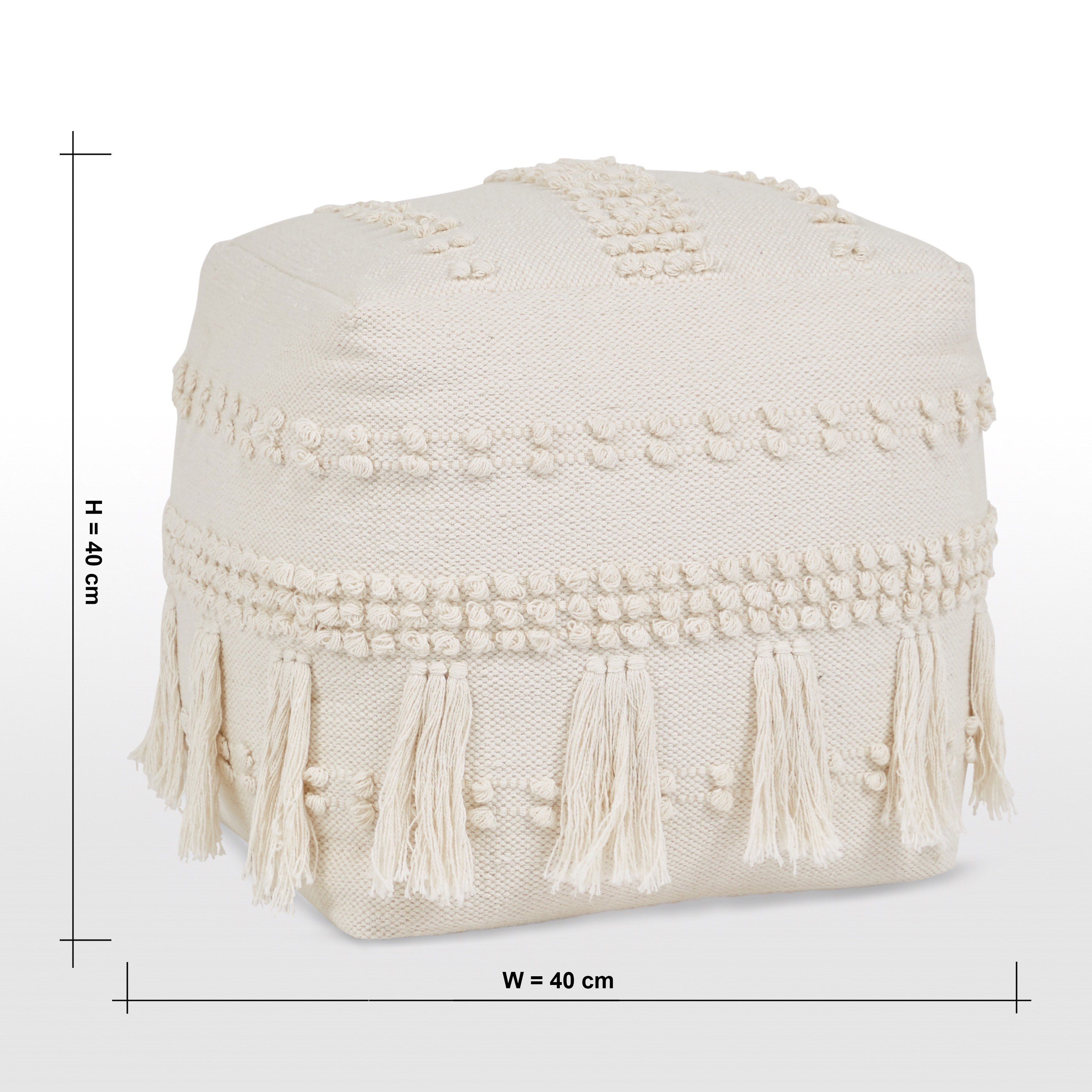 Harlow Textured Pouffe with Tassels - 40x40 cm-household-cushionsandthrows-poufs-image-6