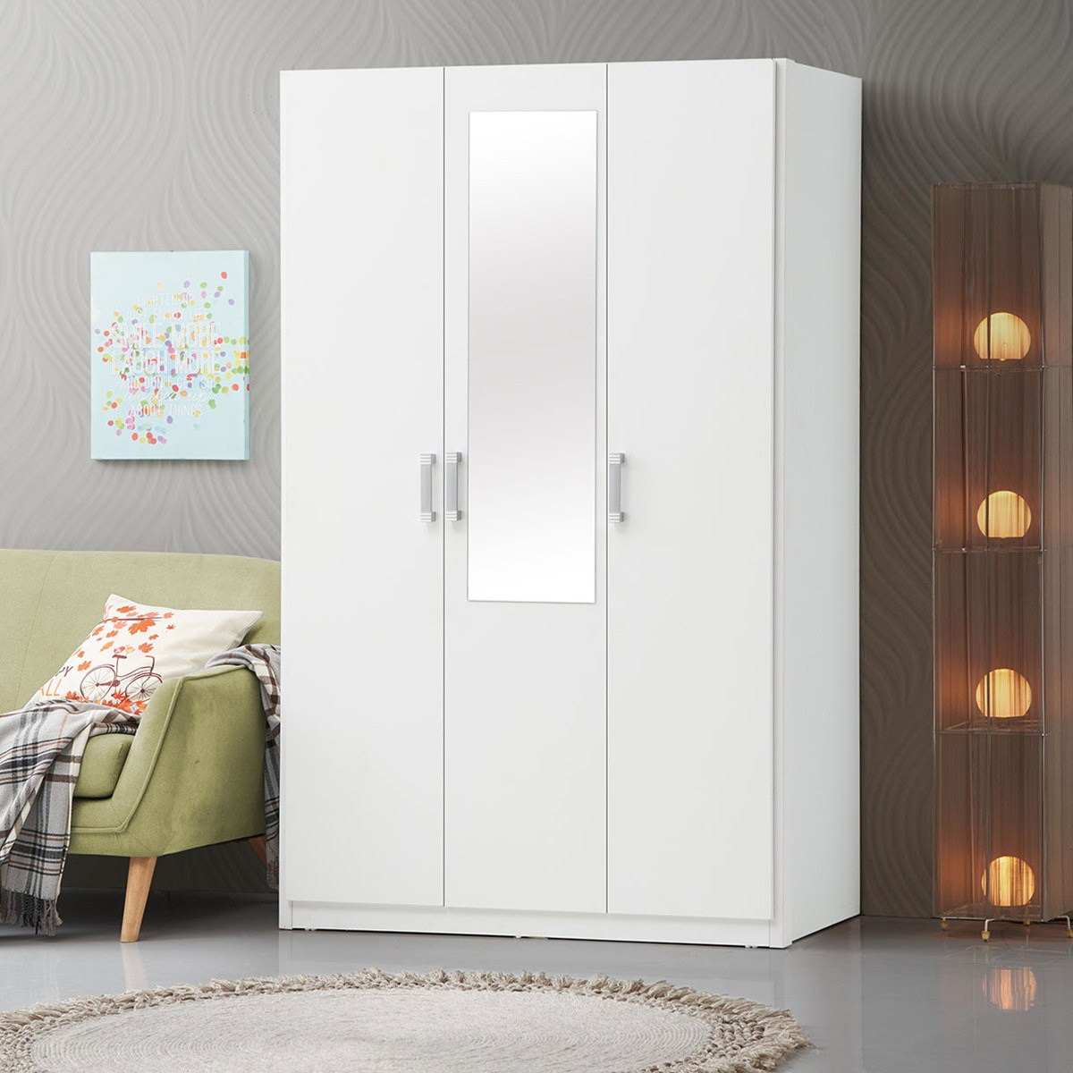 3 door white on sale wardrobe with mirror