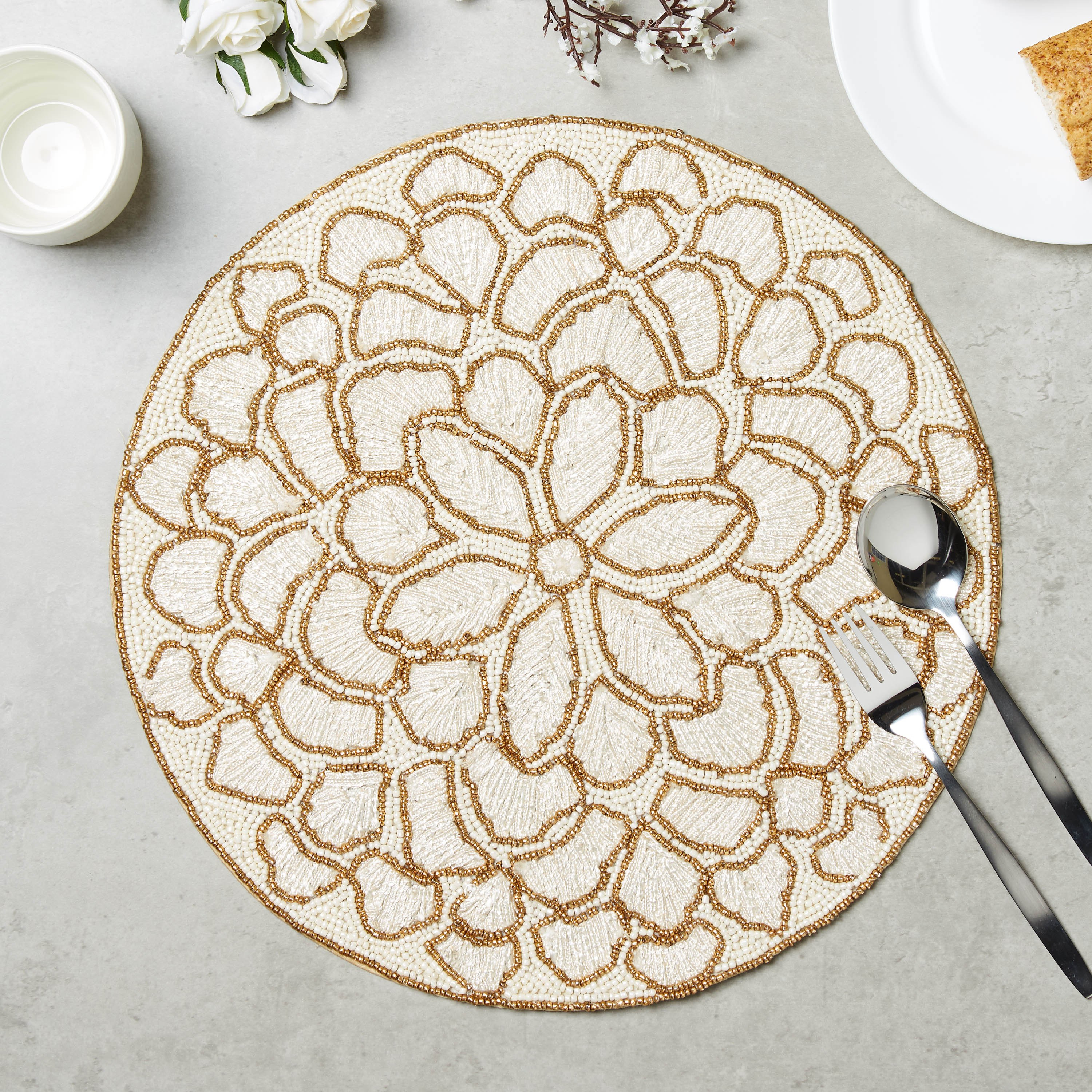 Fiona Beaded Round Placemat - 38 cm-household-dining-tablelinen-placemats-image-1