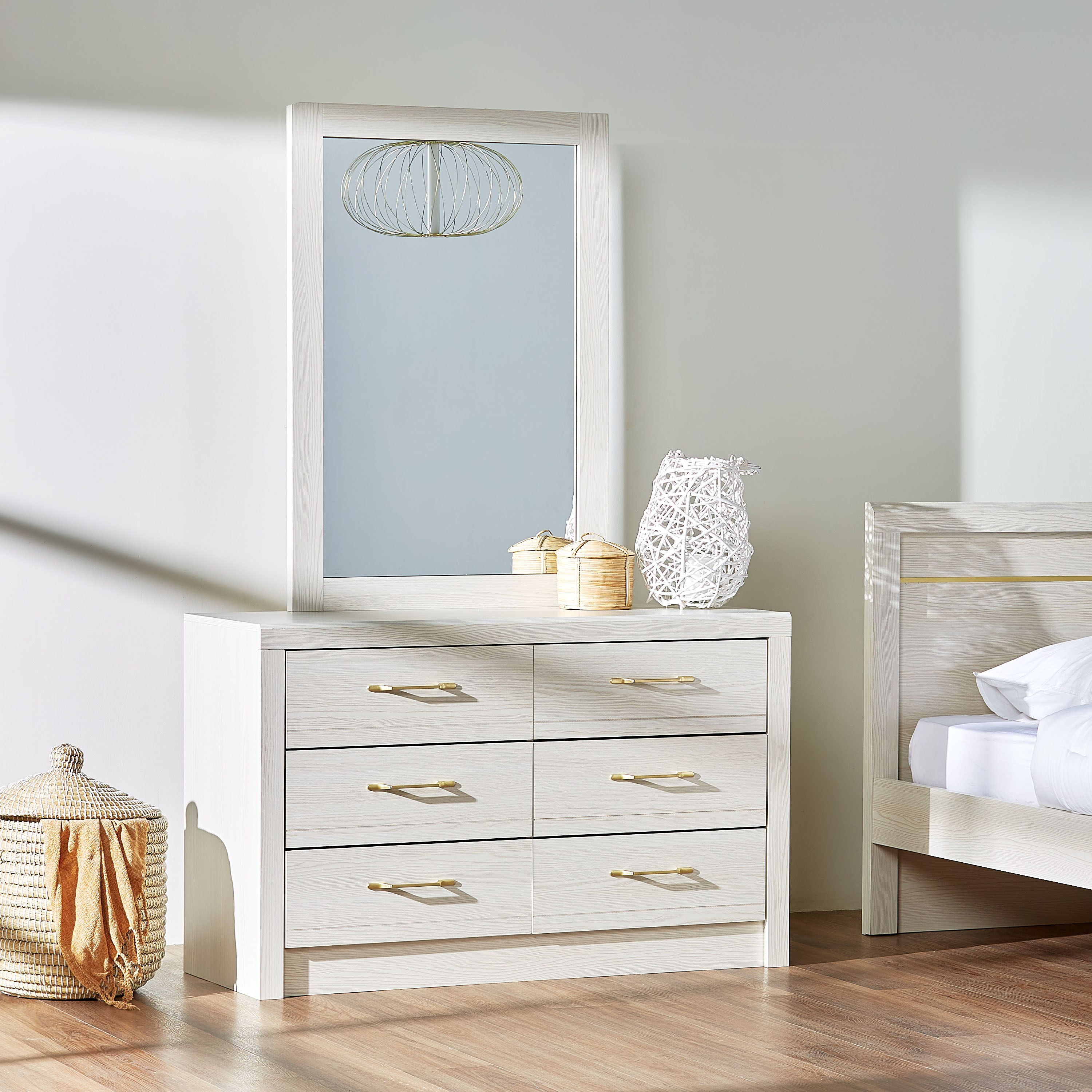 White bedroom store dresser with mirror