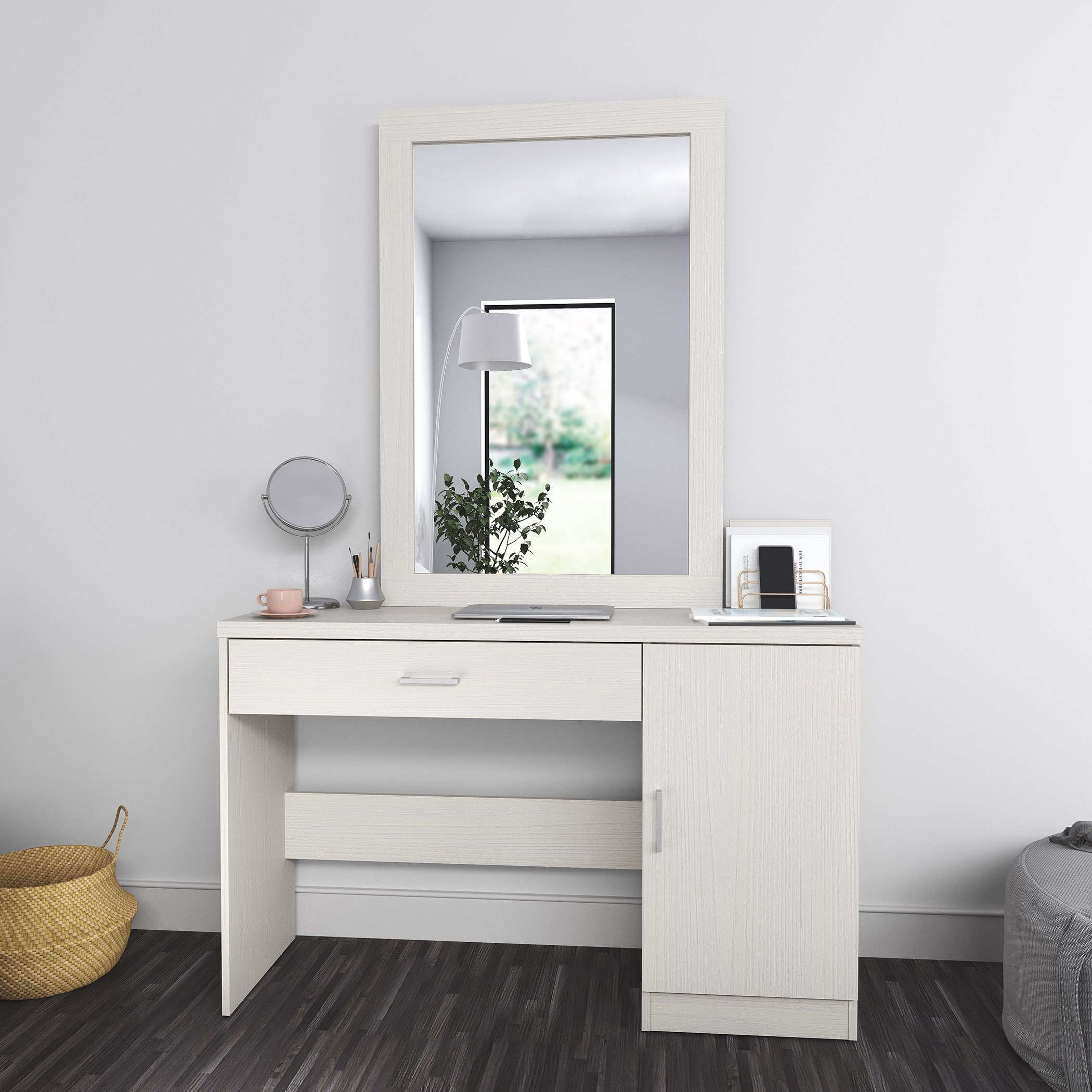 Modern dresser with mirror and chair hot sale