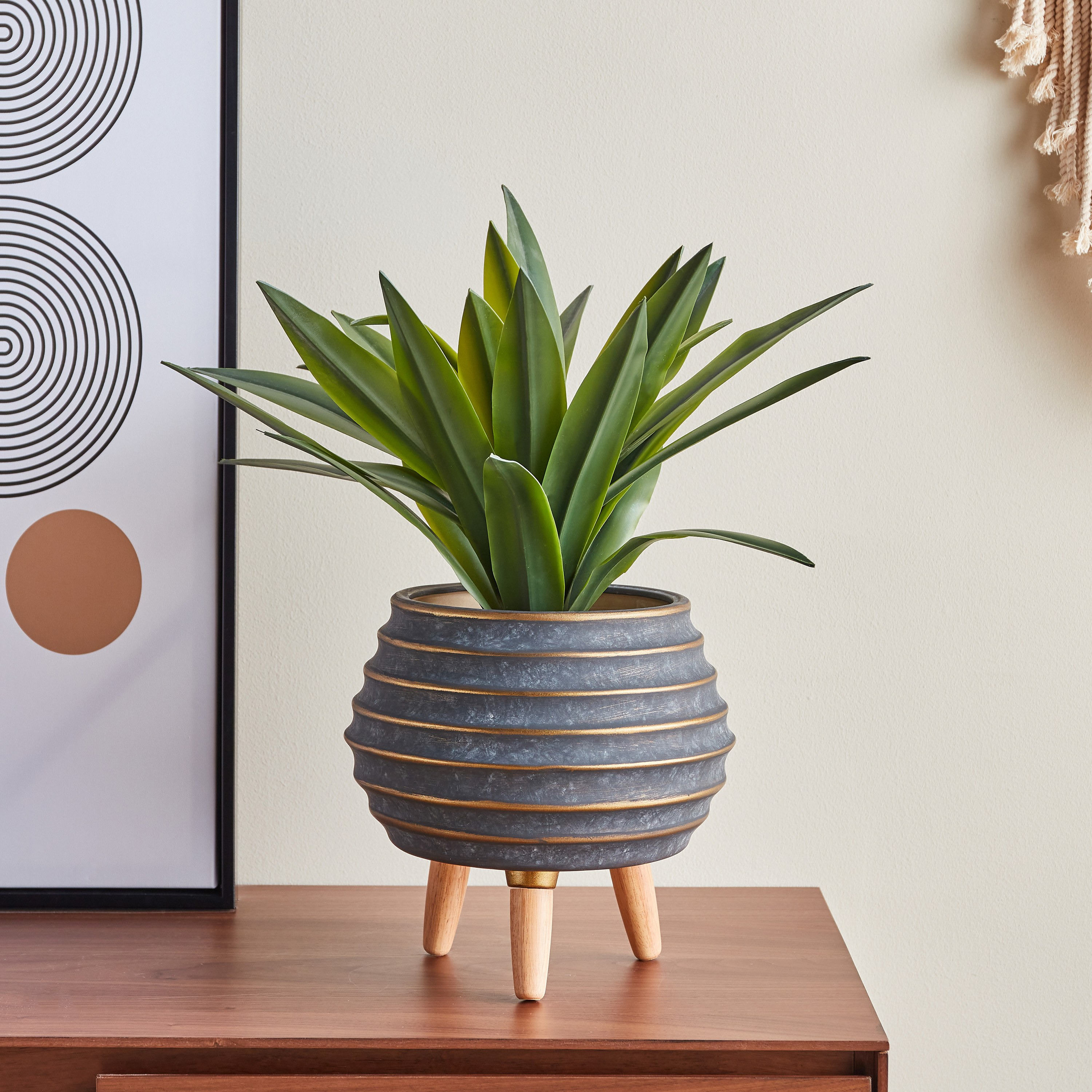 Ceramic Planter with Wooden Legs - 25 cm-household-gardenandoutdoor-potsandplanters-planters-image-1